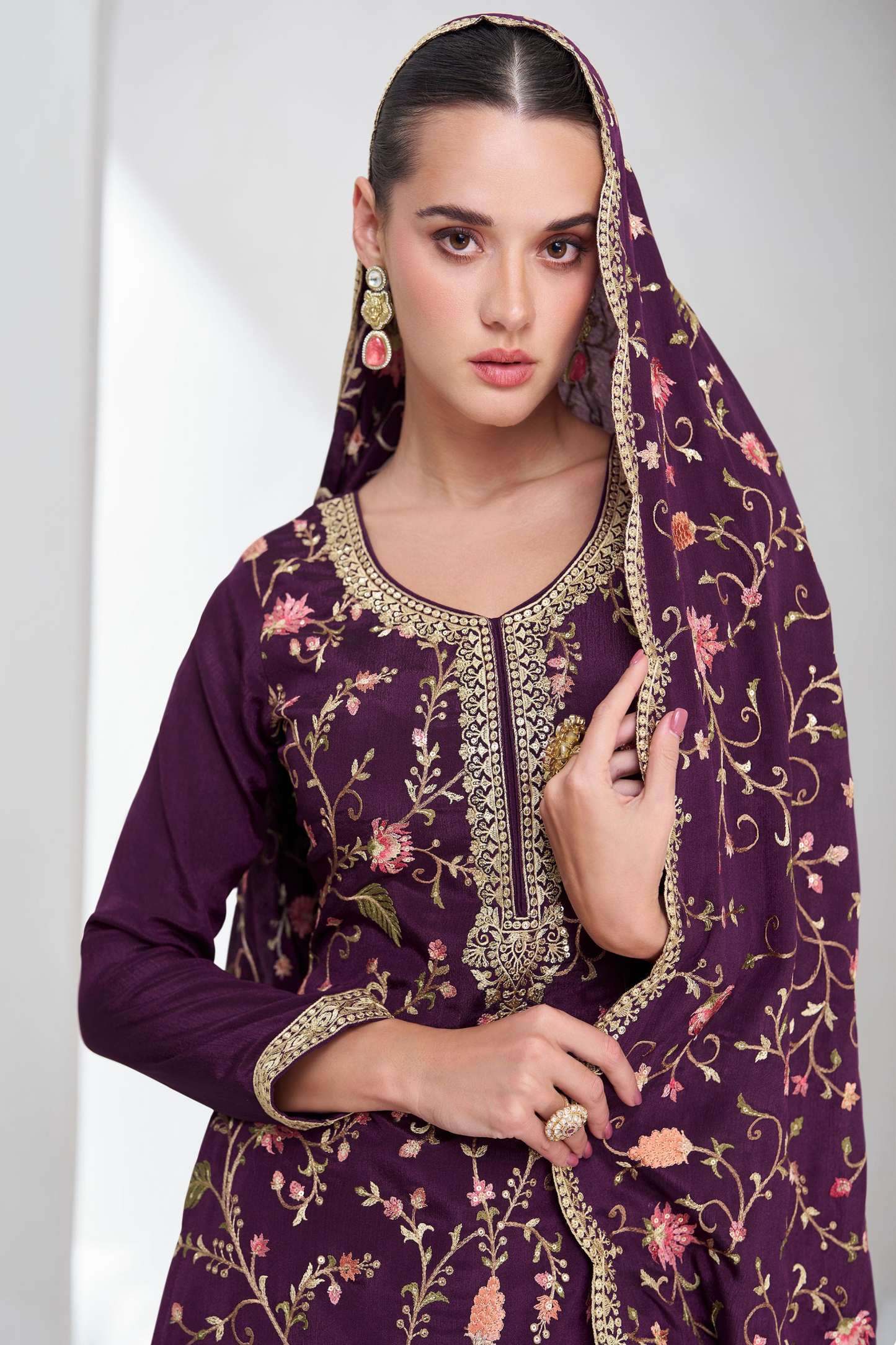Embroidery worked straight shalwar kameez with dupatta stylish suit
