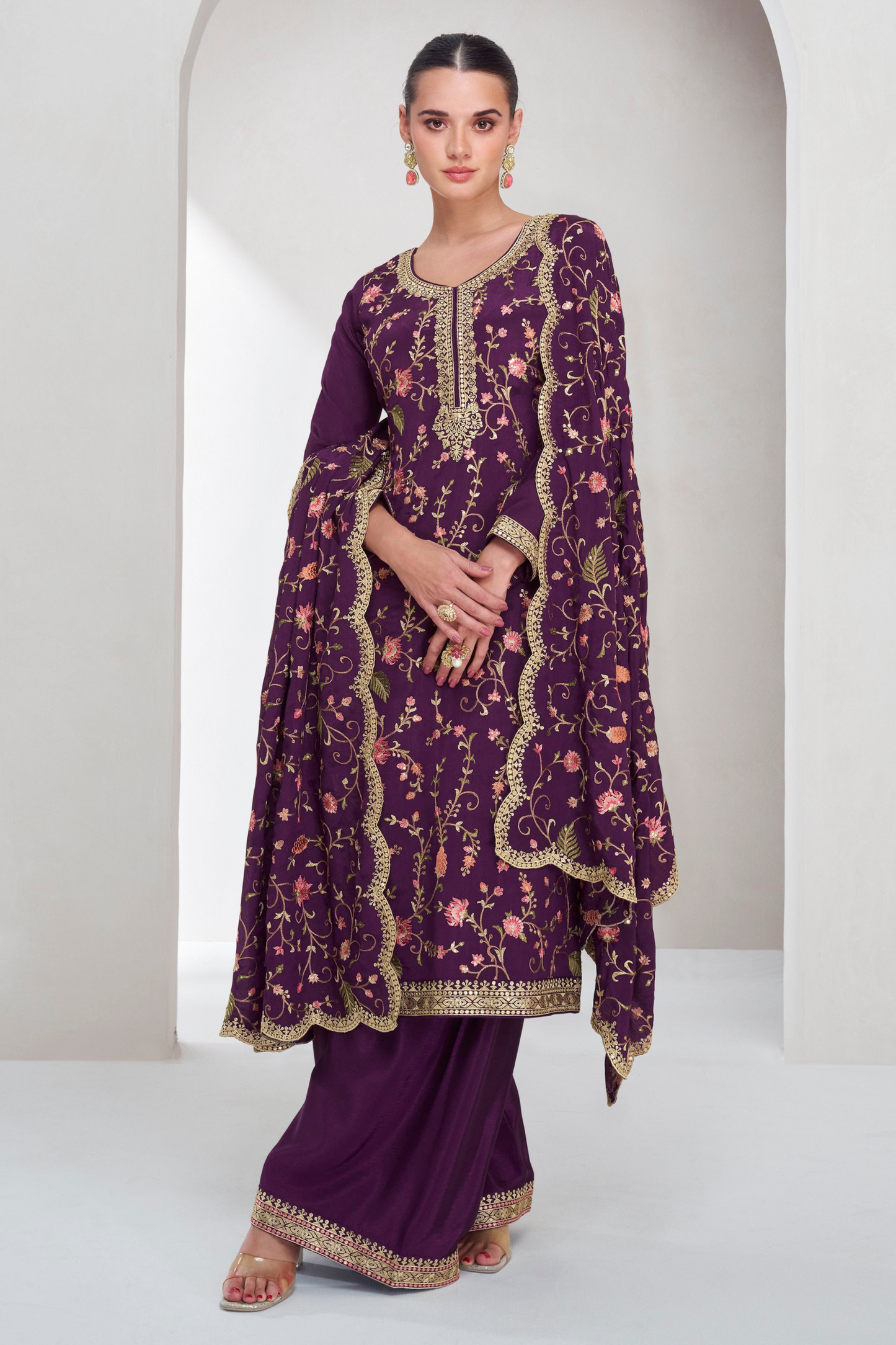 Embroidery worked straight shalwar kameez with dupatta stylish suit