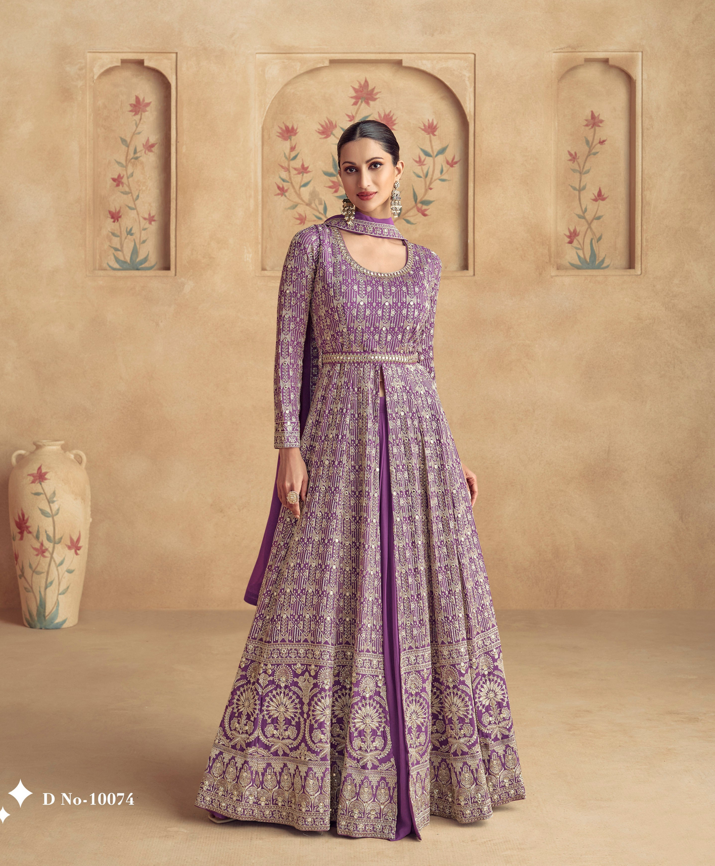 Purple Color Embroidery Work Western Style Anarkali Gown With Dupatta