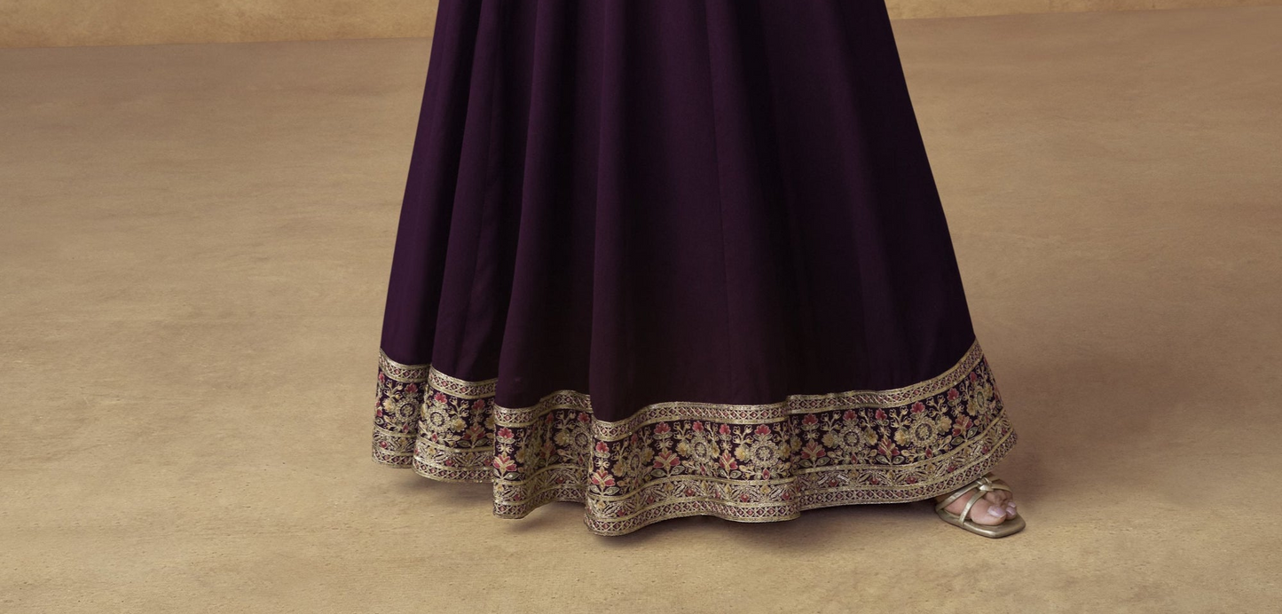 Pakistani Eid-Ramadan Wine Anarkali Gown with Dupatta for Parties