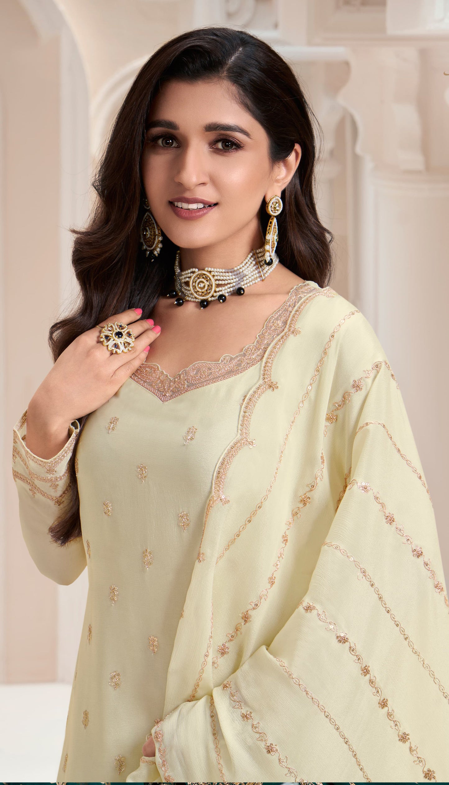Wedding-Reception Special White Color Palazzo Dress With Dupatta