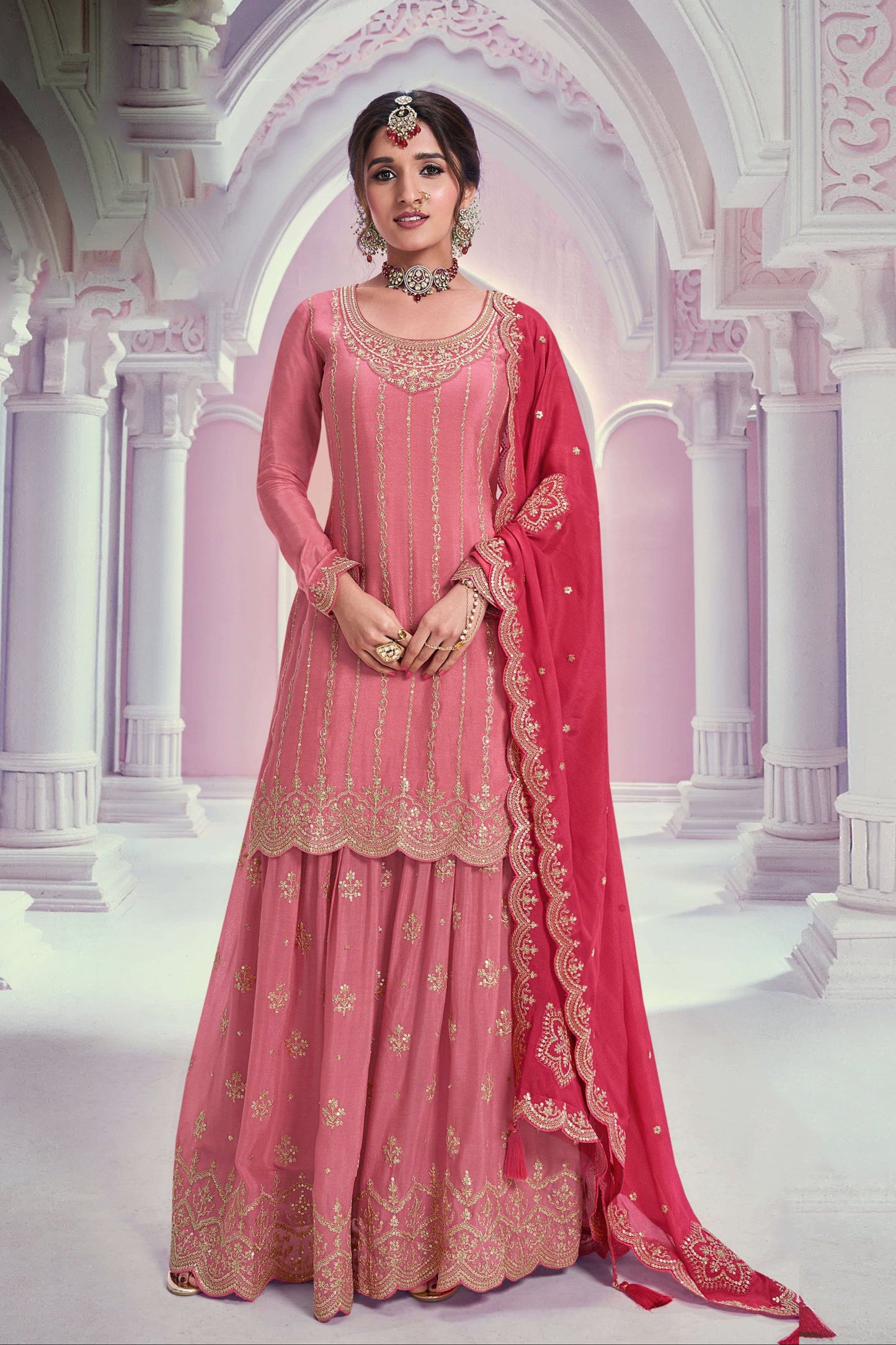 Indian Pakistani Wedding Wear Salwar Kameez Palazzo with Dupatta