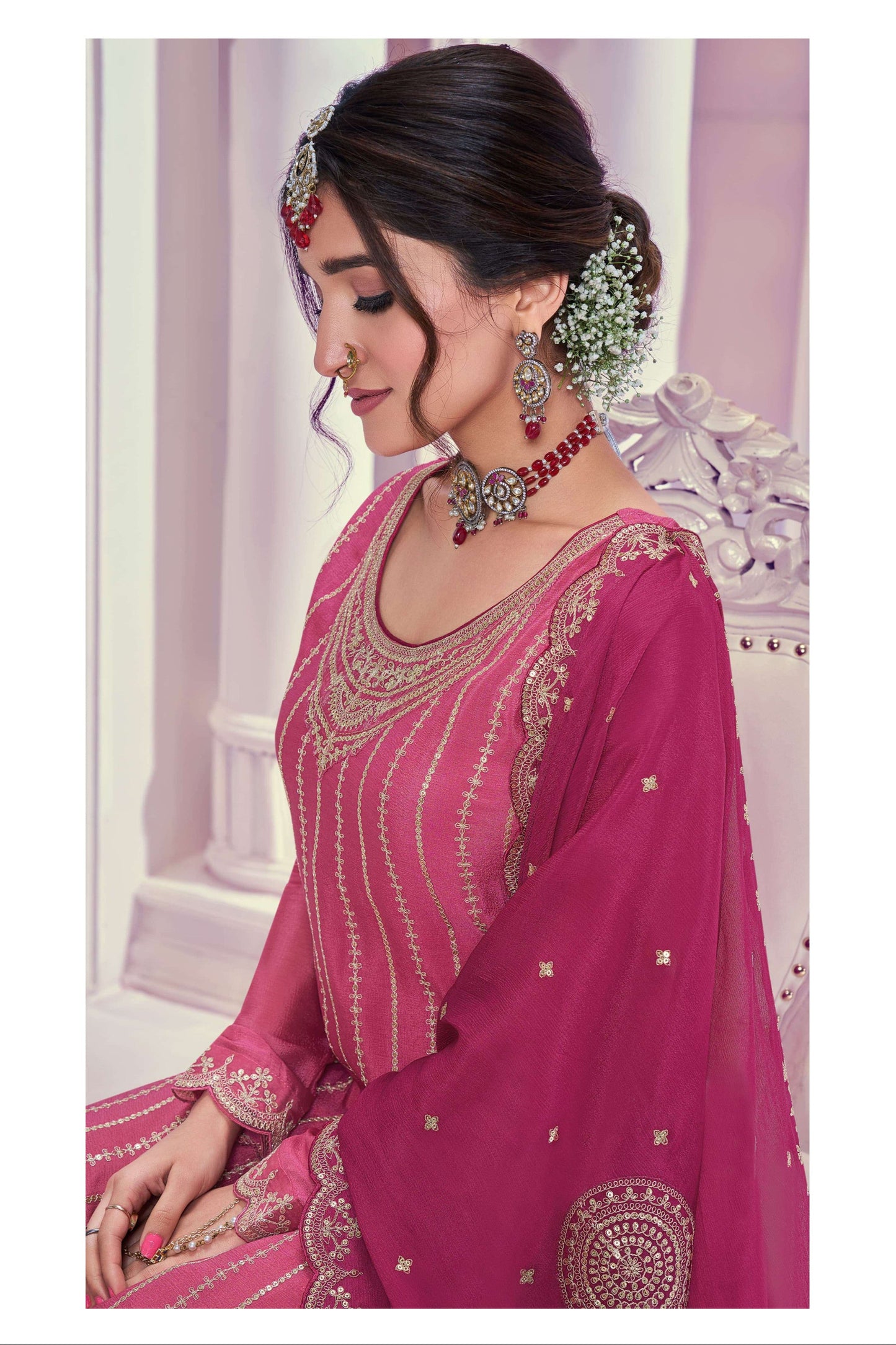 Heavy embroidery stitched salwar kameez palazzo dupatta dress