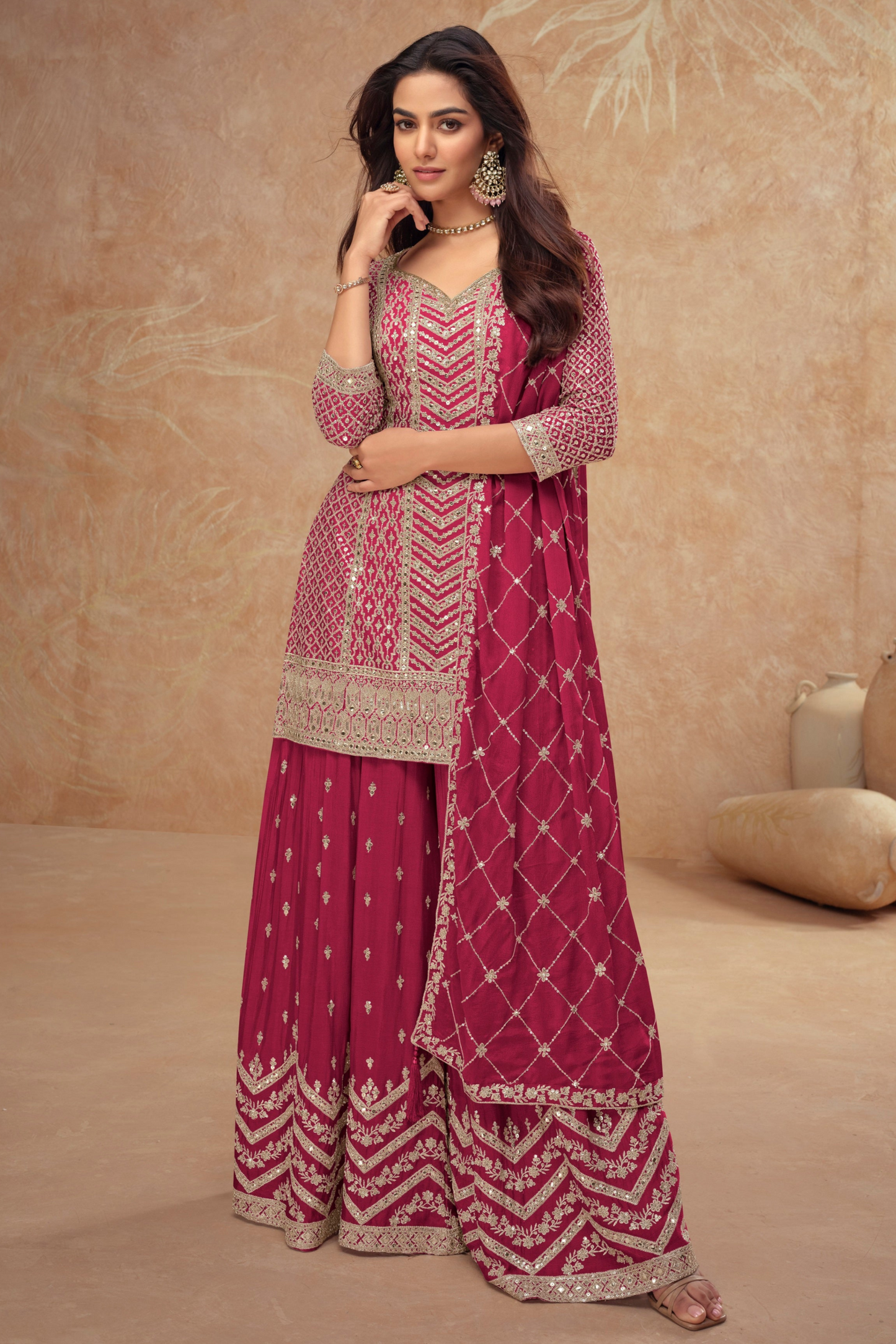 Eid Ramadan Reception Salwar Kameez Palazzo Suit with Dupatta