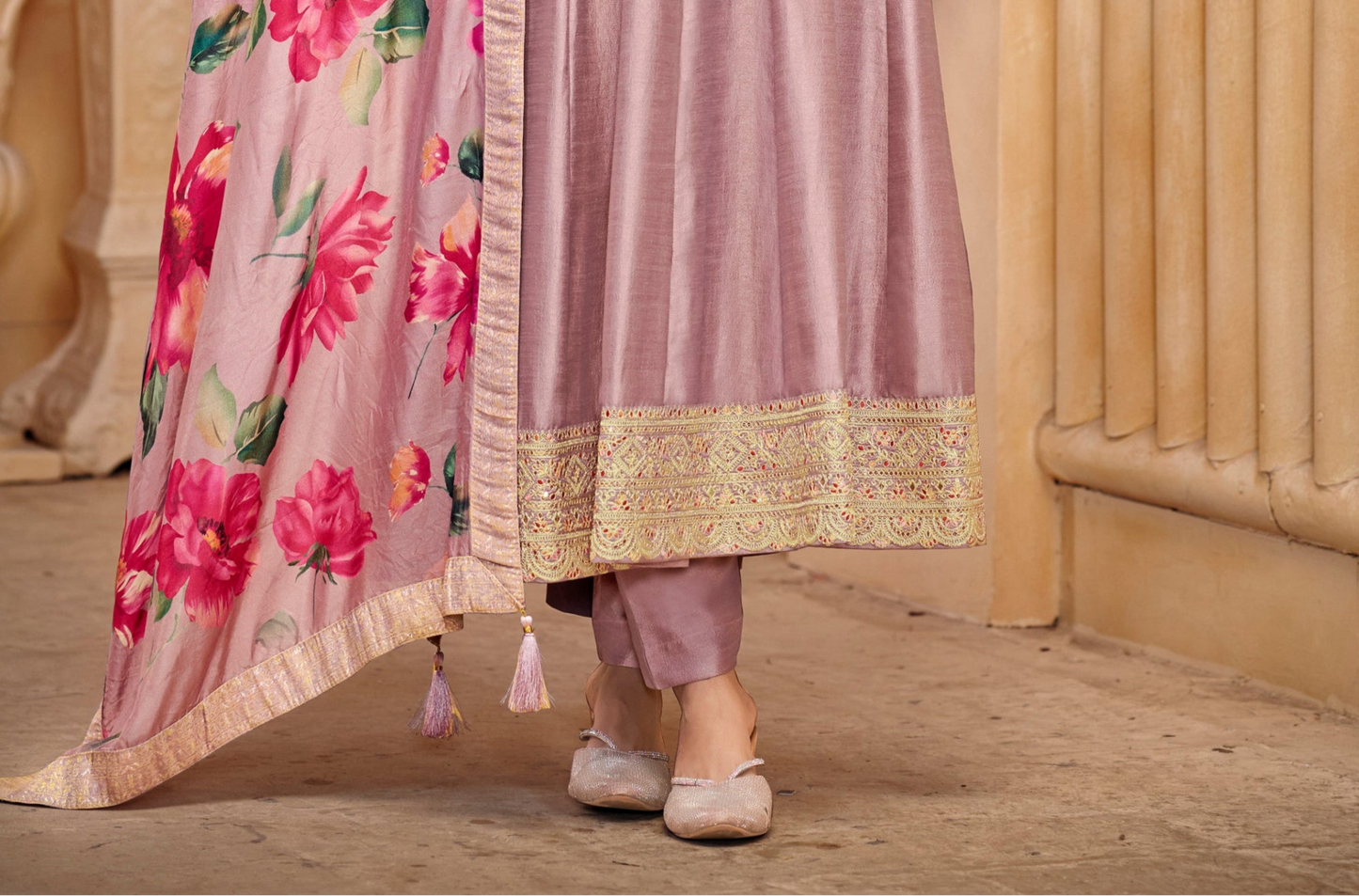 Exclusive Purple Anarkali Gown with Embroidery for Religious Ceremony