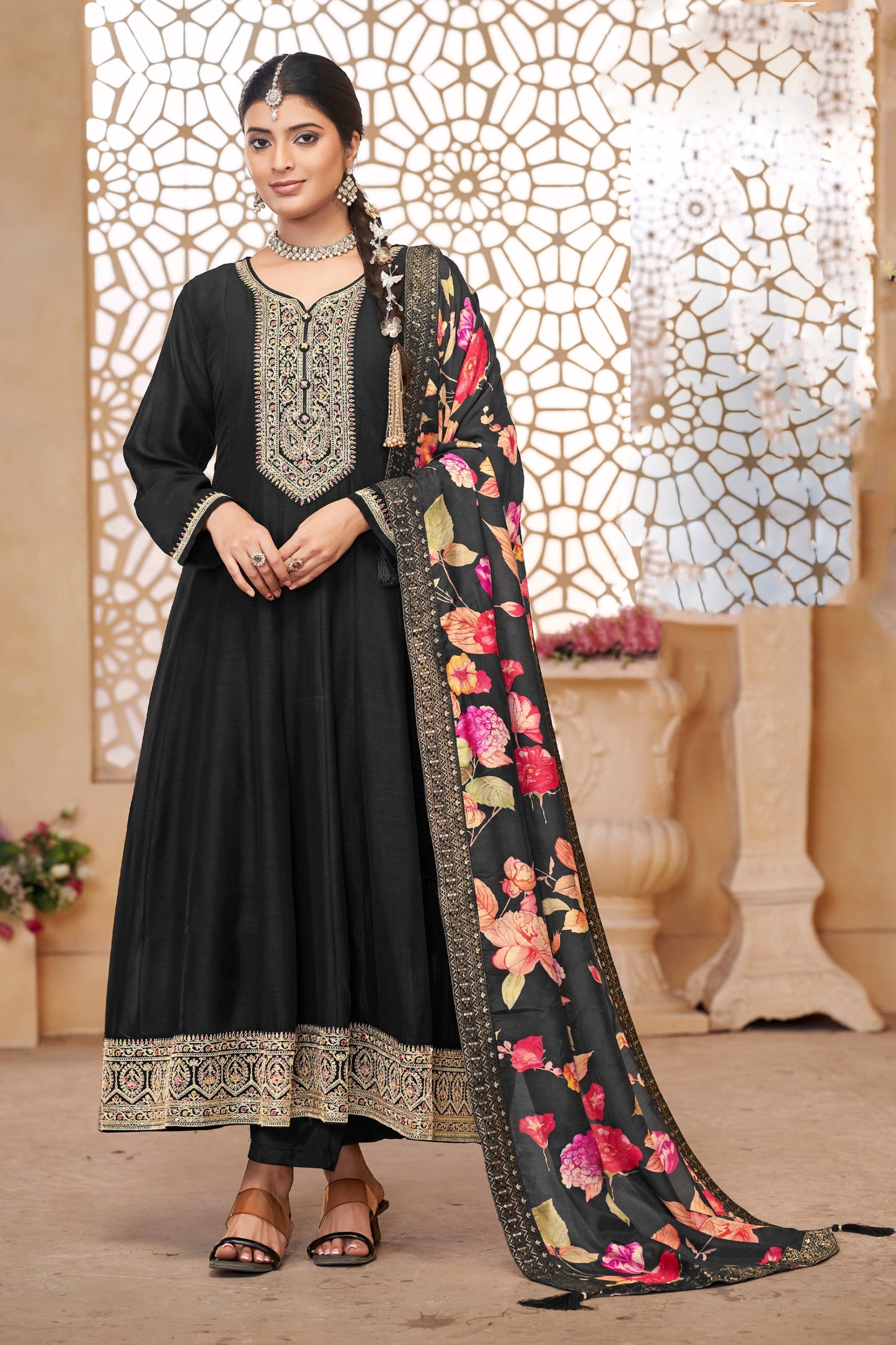 Premium Black Anarkali Gown with Embroidery for Eid & Diwali Festivals