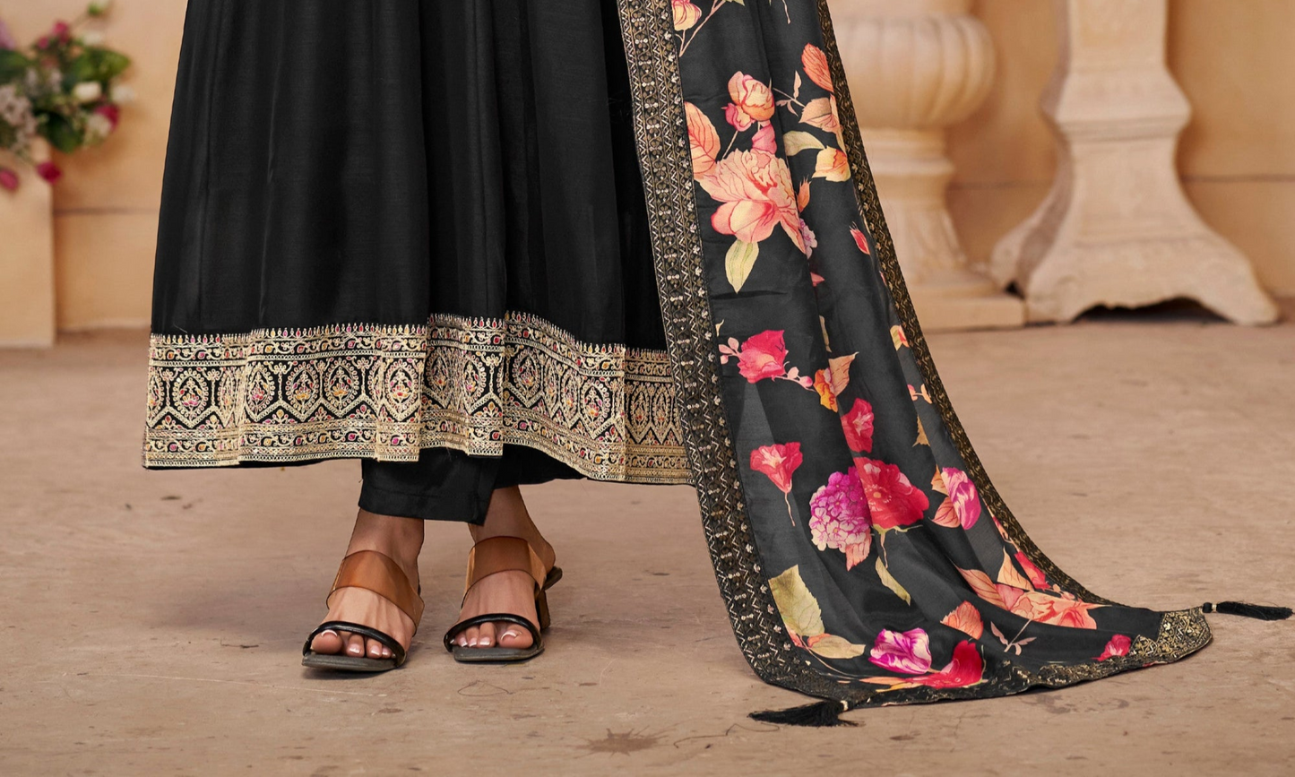 Premium Black Anarkali Gown with Embroidery for Eid & Diwali Festivals
