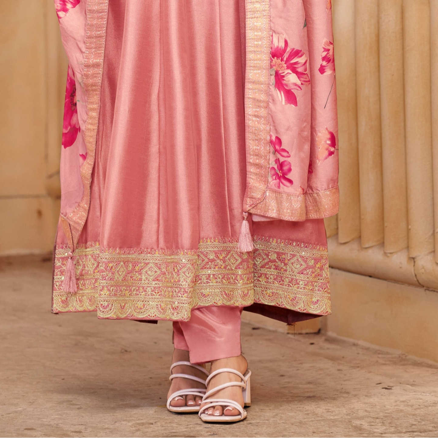 Affordable Peach Anarkali Gown with Embroidery for Indian Weddings