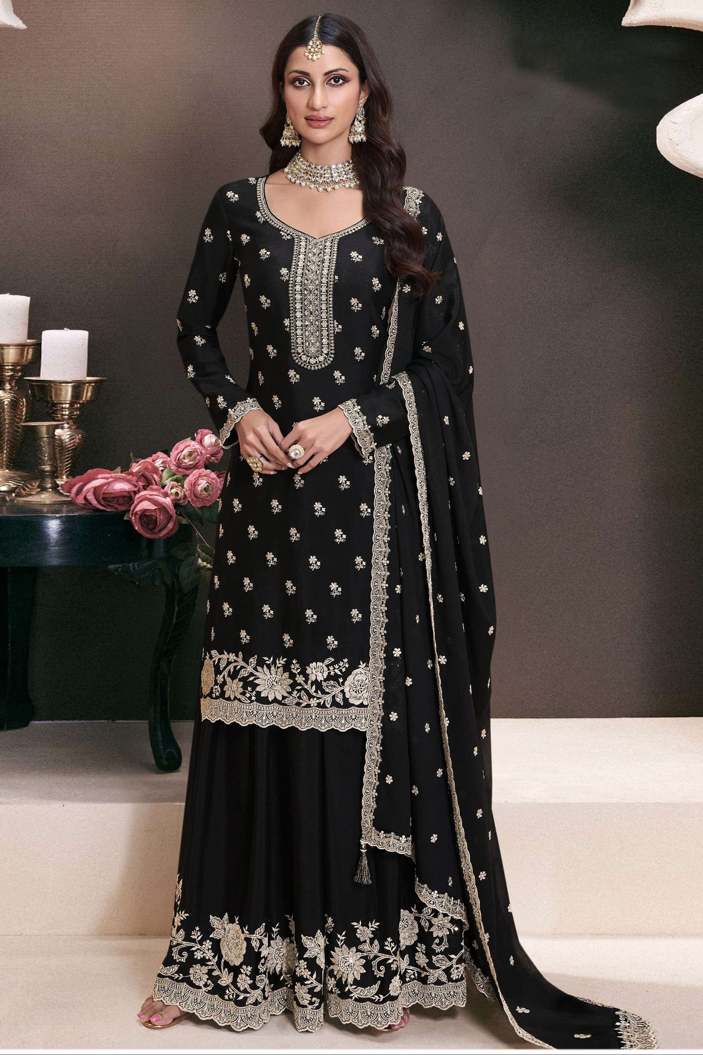 Affordable Black Salwar Kameez Palazzo for Eid and Diwali Festivals