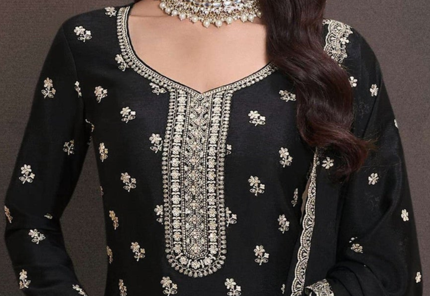 Affordable Black Salwar Kameez Palazzo for Eid and Diwali Festivals