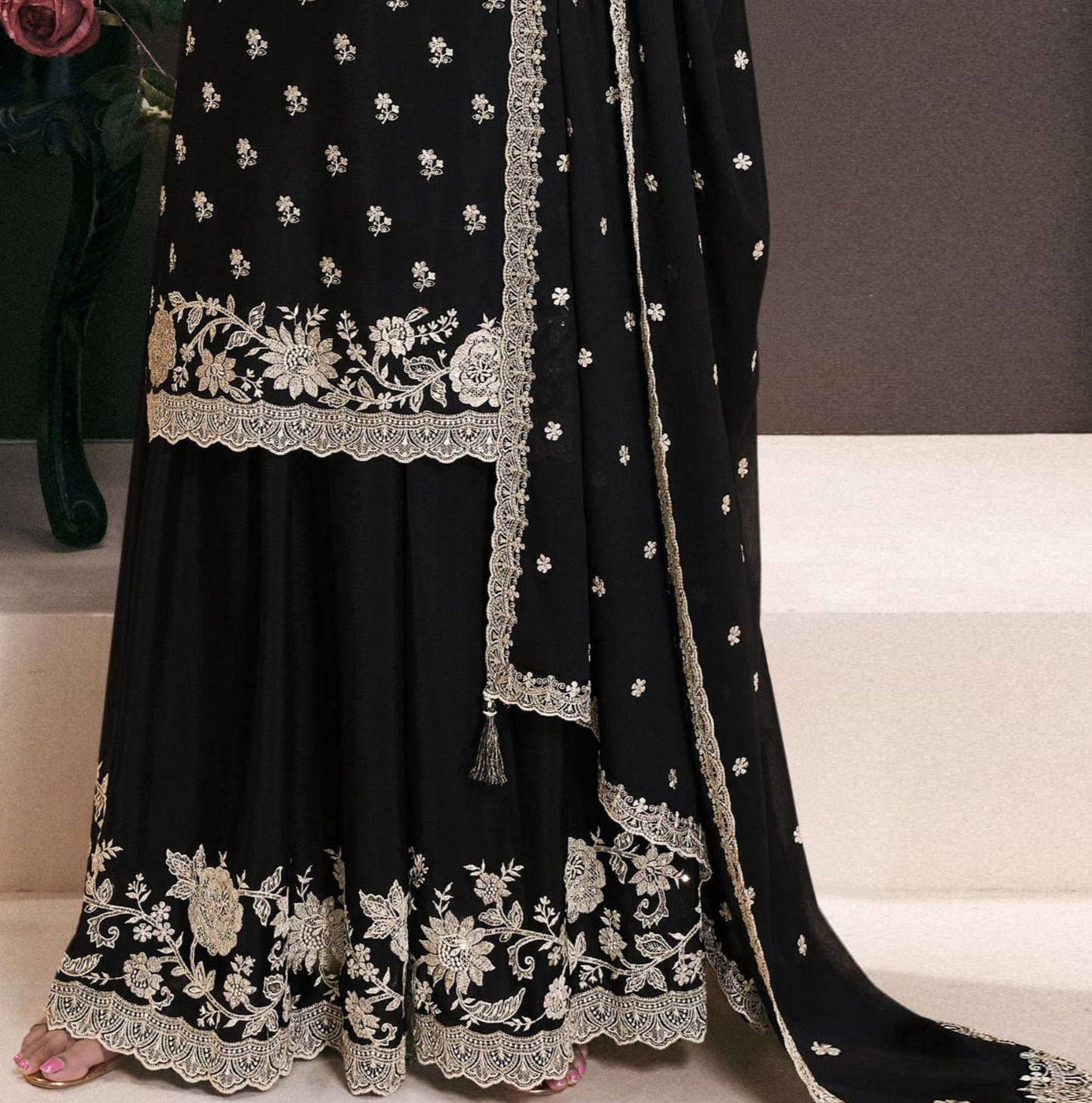 Affordable Black Salwar Kameez Palazzo for Eid and Diwali Festivals