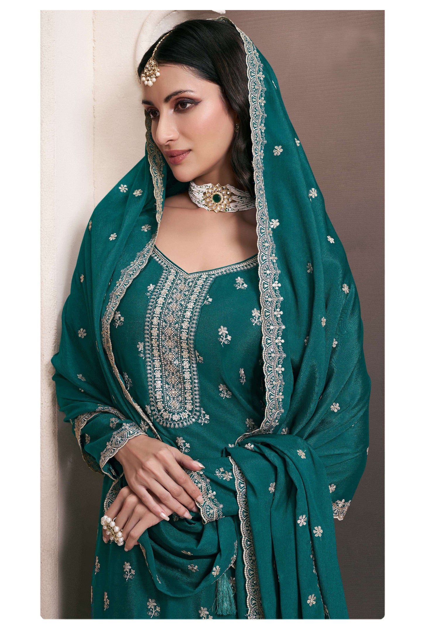 Teal Salwar Kameez Palazzo with Dupatta for Special Occasion Wear