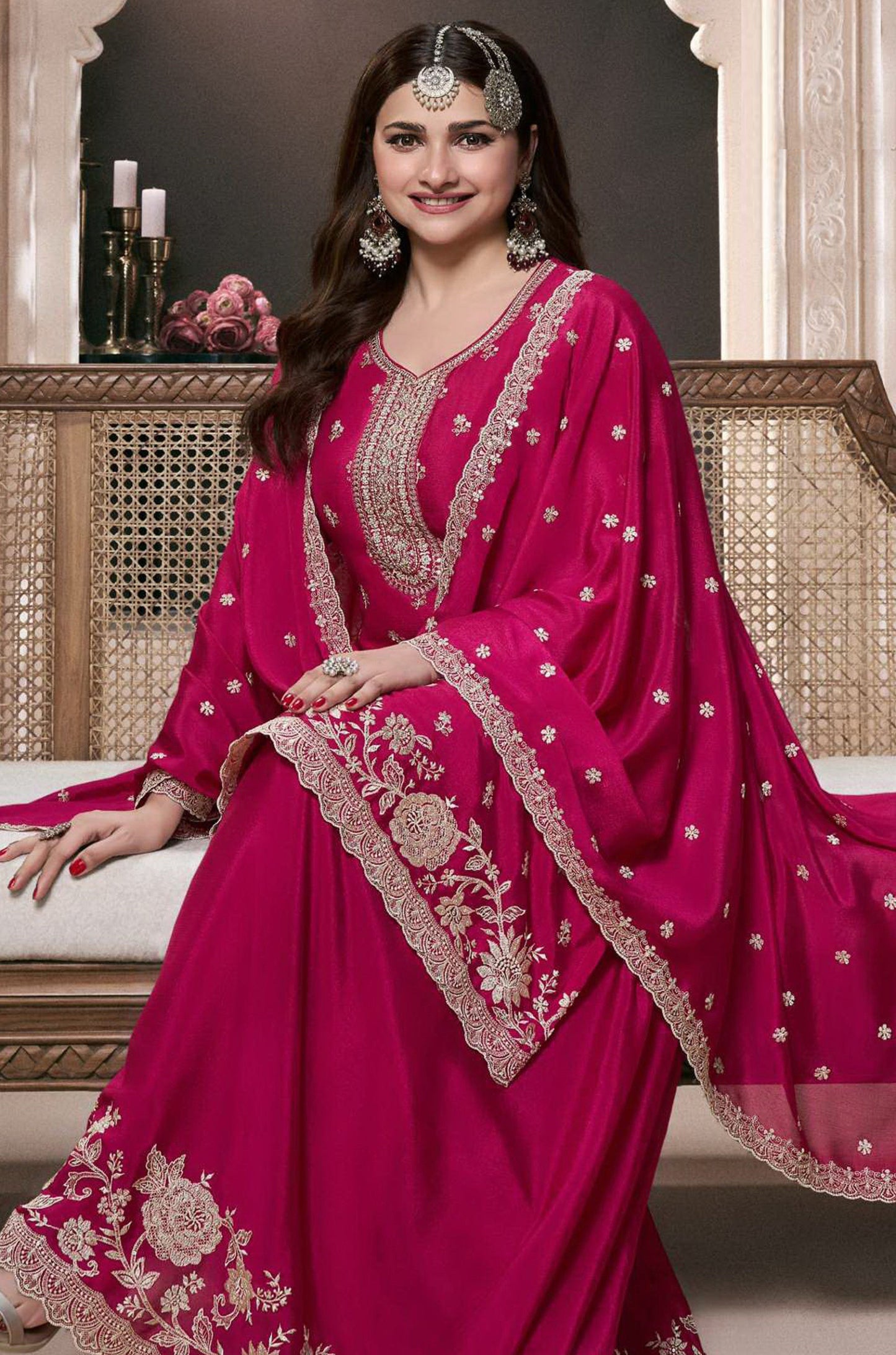 Affordable Ruby Pink Color Salwar Kameez Palazzo For Indian Weddings