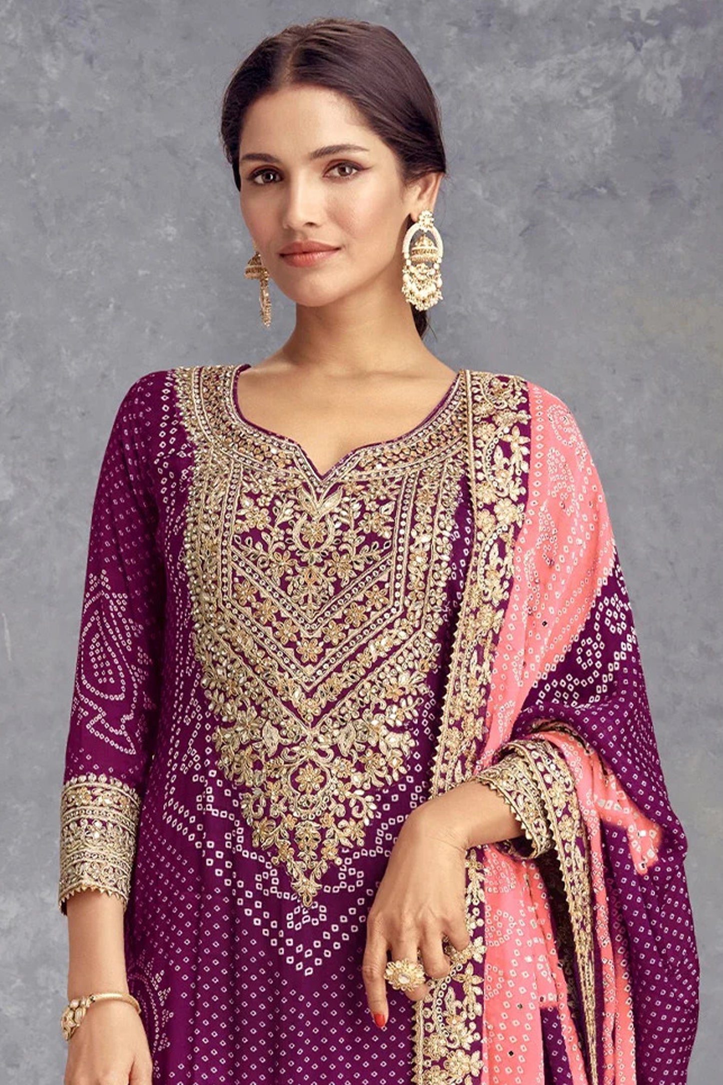 Wine Color Special Heavy Embroidery Work Palazzo Dress For Wedding