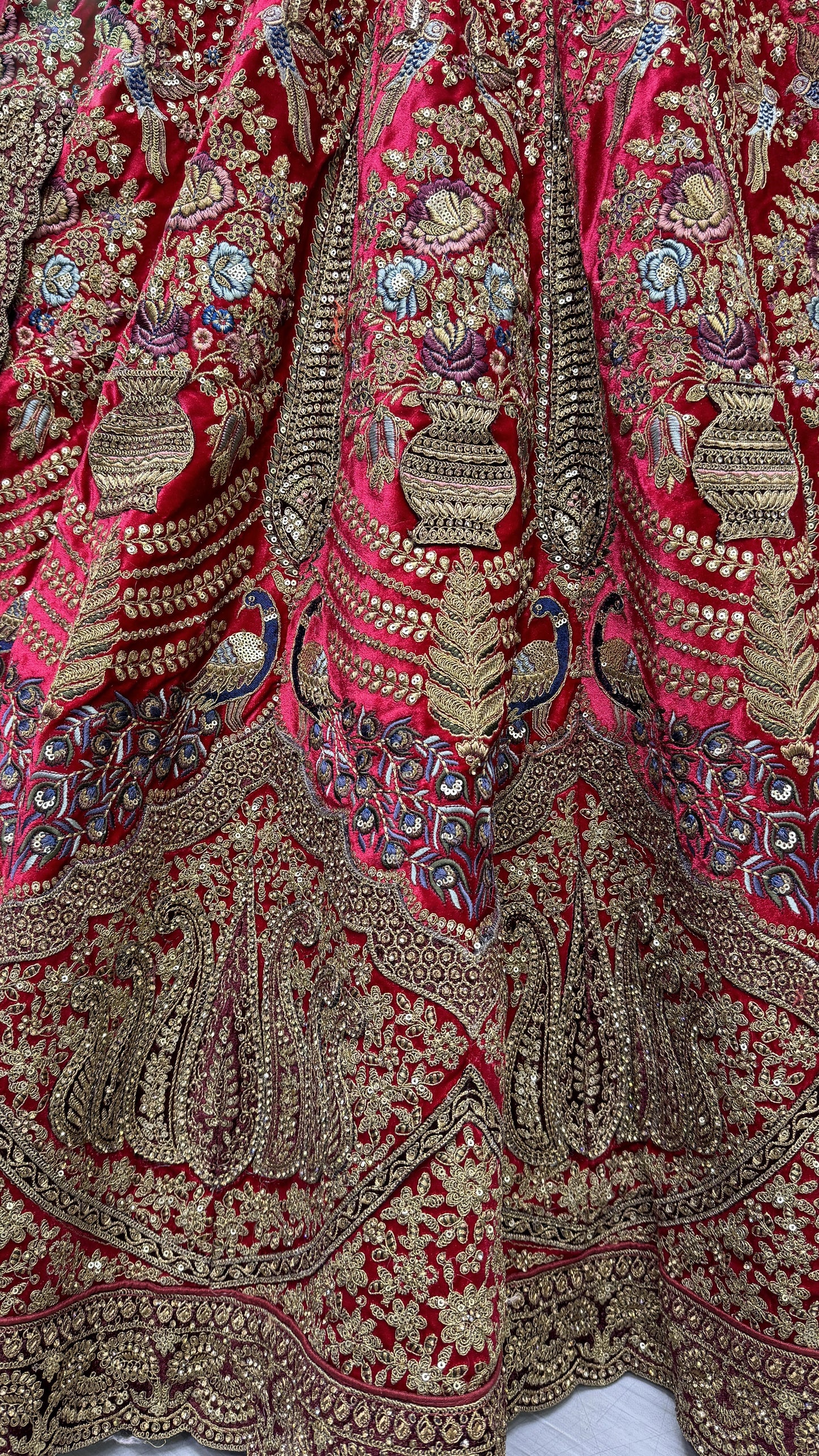 Latest Red Velvet Bridesmaid Lehenga Choli with Multi Thread Work