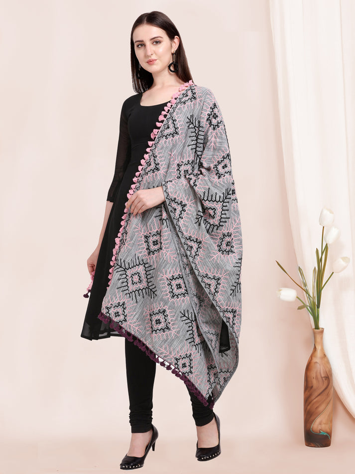 Pakistani Gray Designer Khadi Shawl Dupatta For Festival Wear