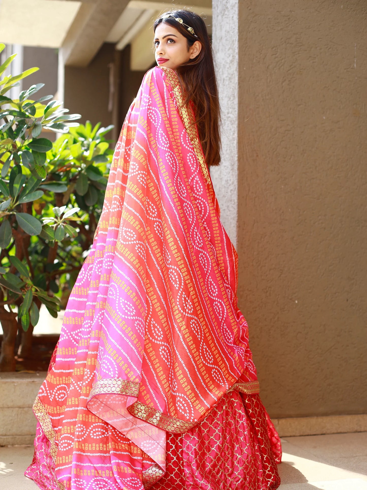 Newest Style Pink Color Ready To Wear Thread Embroidery Work Lehenga With Dupatta