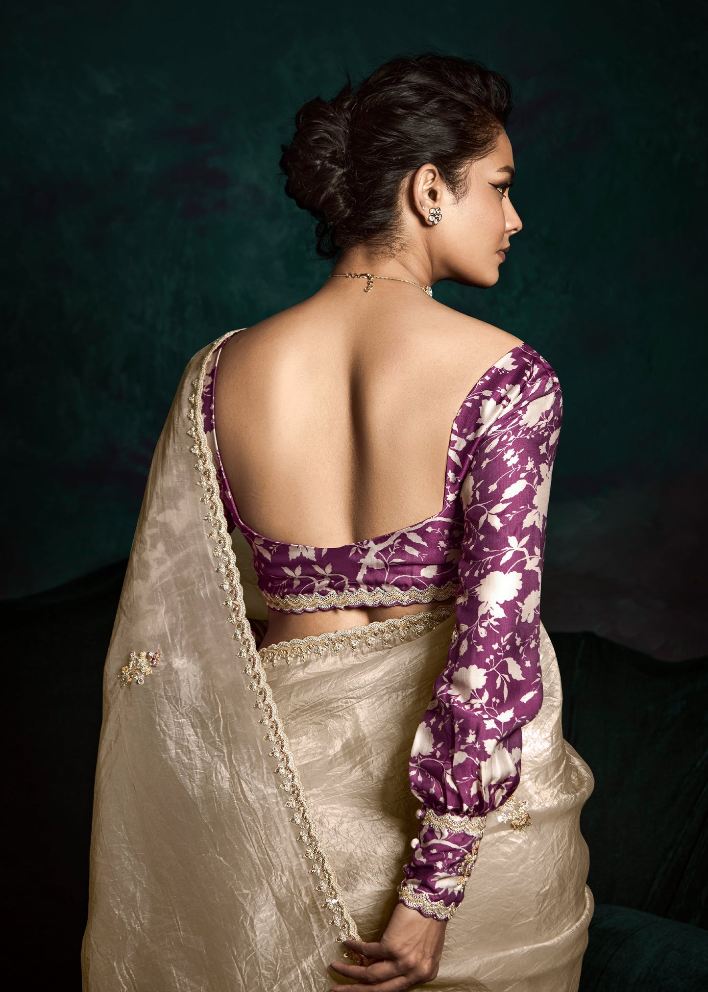 Beige Color Designer Embroidery Work Saree With Printed Blouse