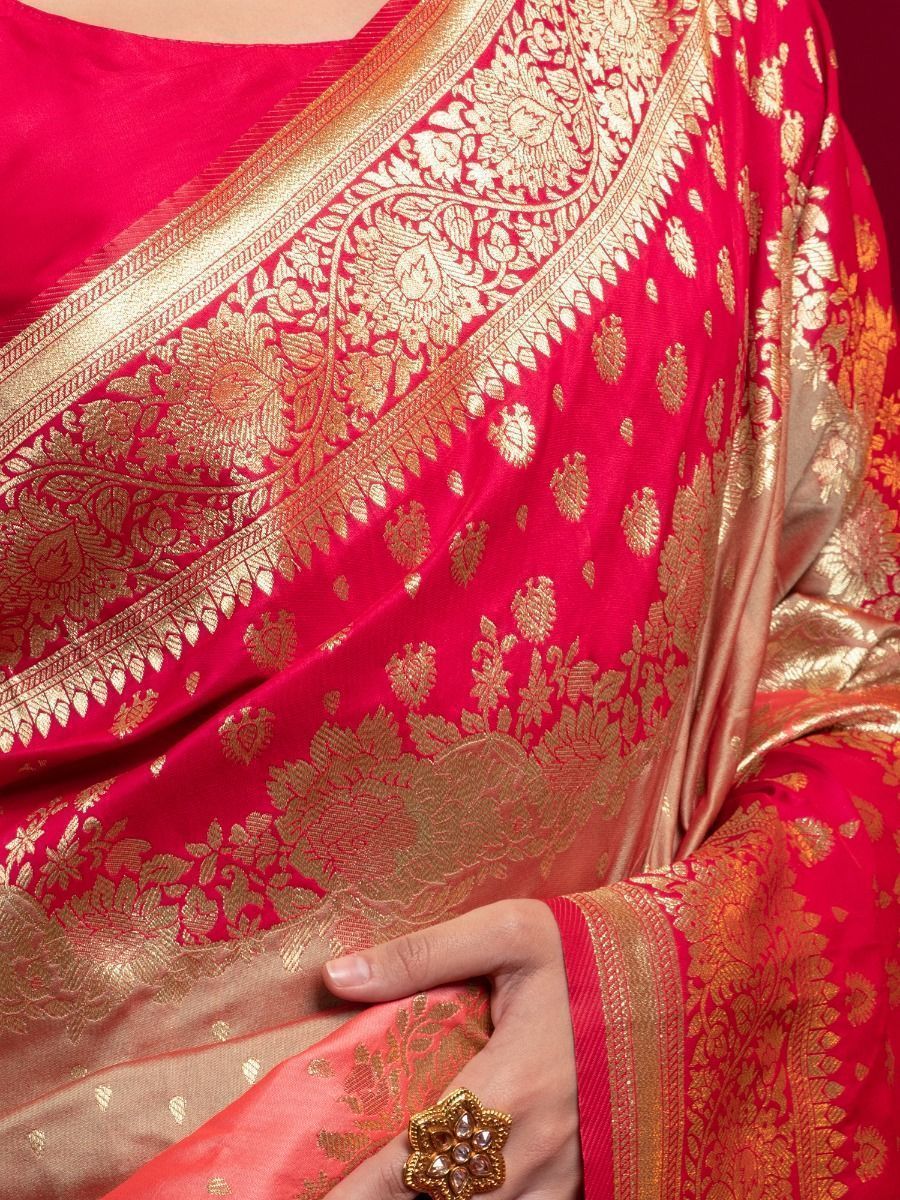 Women's Wear Ready To Wear Red Color Weaving Work Stylish Silk Fabric Saree