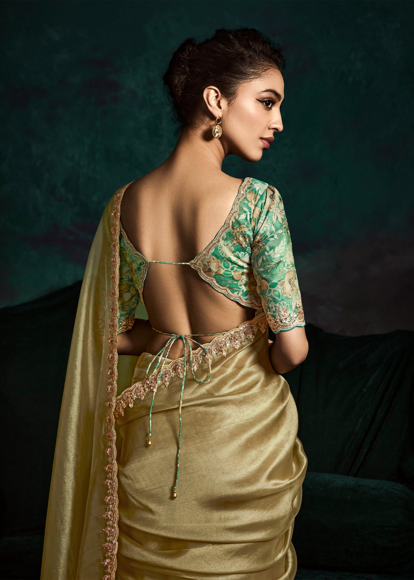 Wedding Special Designer Pastel Yellow Embroidery Work Saree With Printed Blouse