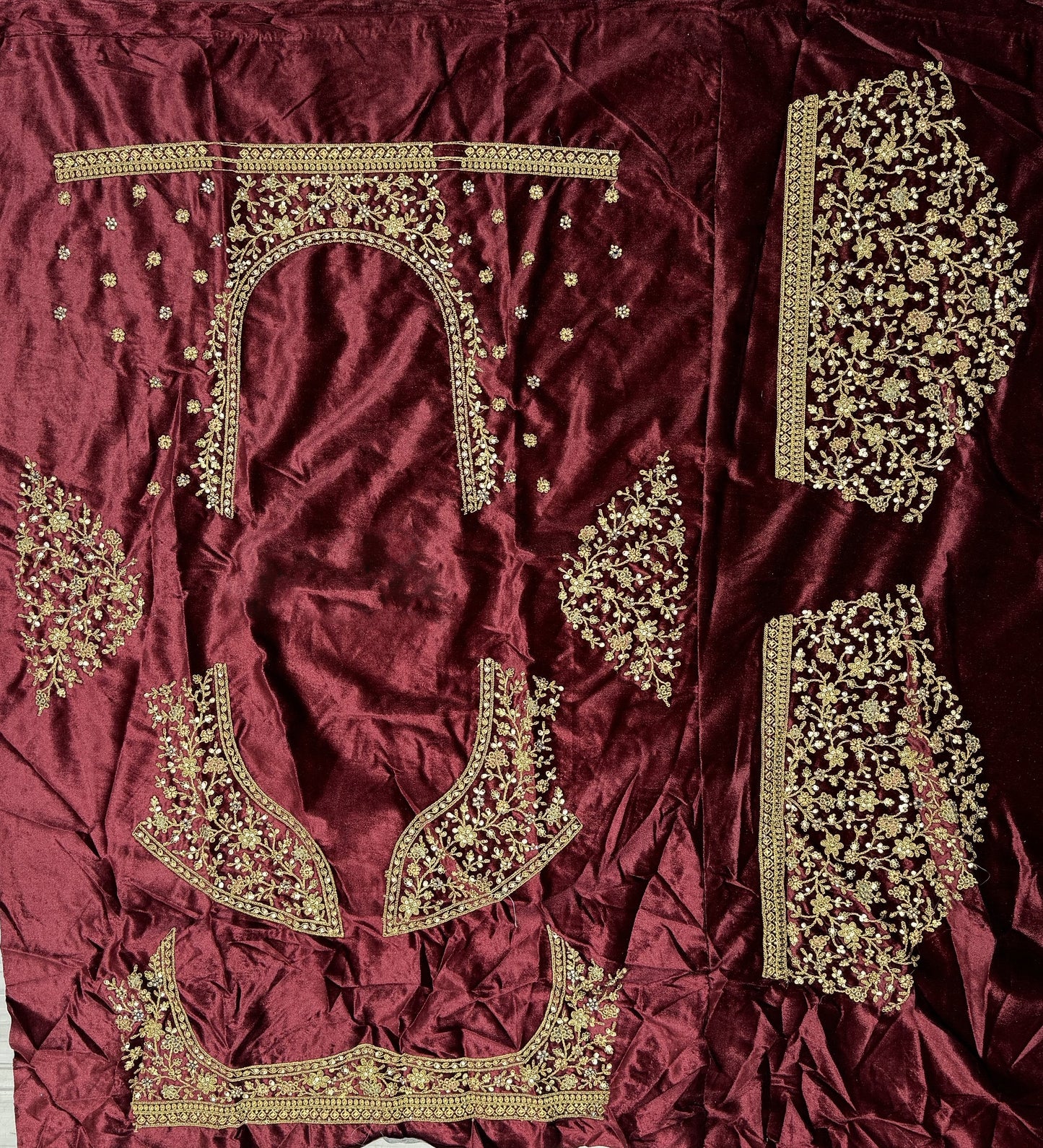 Latest Red Velvet Bridesmaid Lehenga Choli with Multi Thread Work