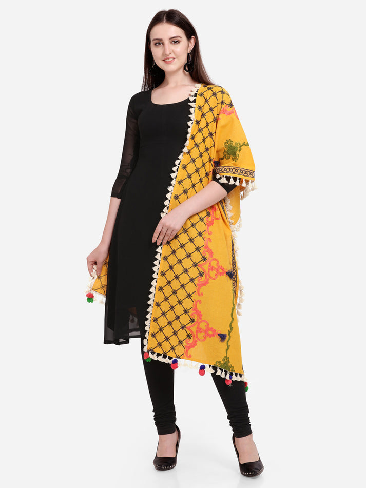 Mustard Embroidered Khadi Cotton Dupatta for Special Occasion