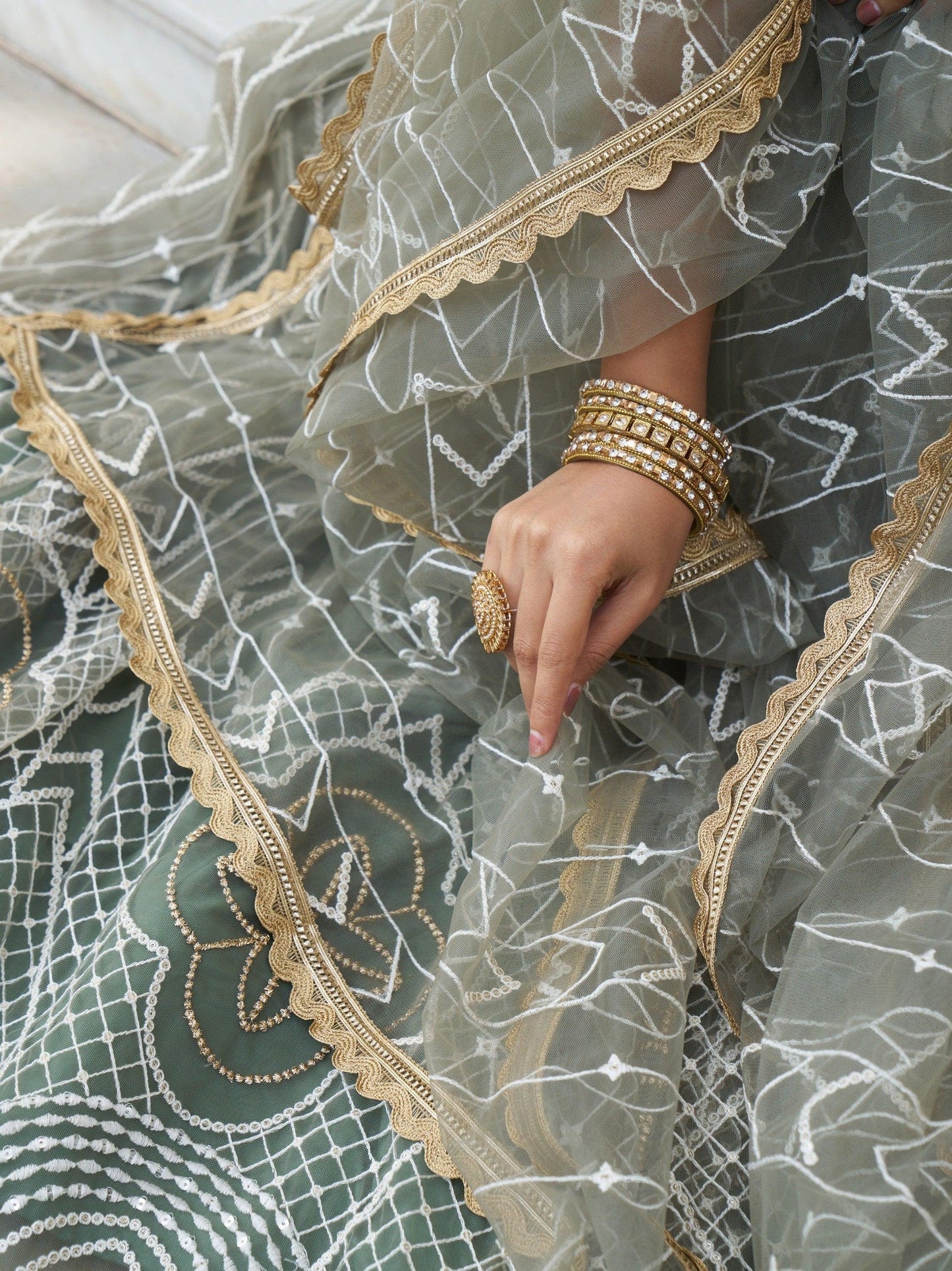 Wedding-Reception Special Olive Green Color Multi Embroidery Work Party Wear lehenga