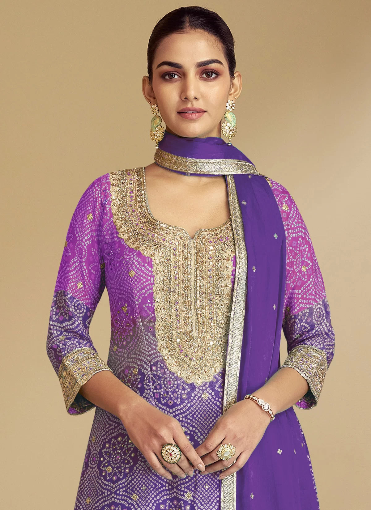 Chinon Designer Purple Wedding Party Wear Salwar Kameez Palazzo Suit