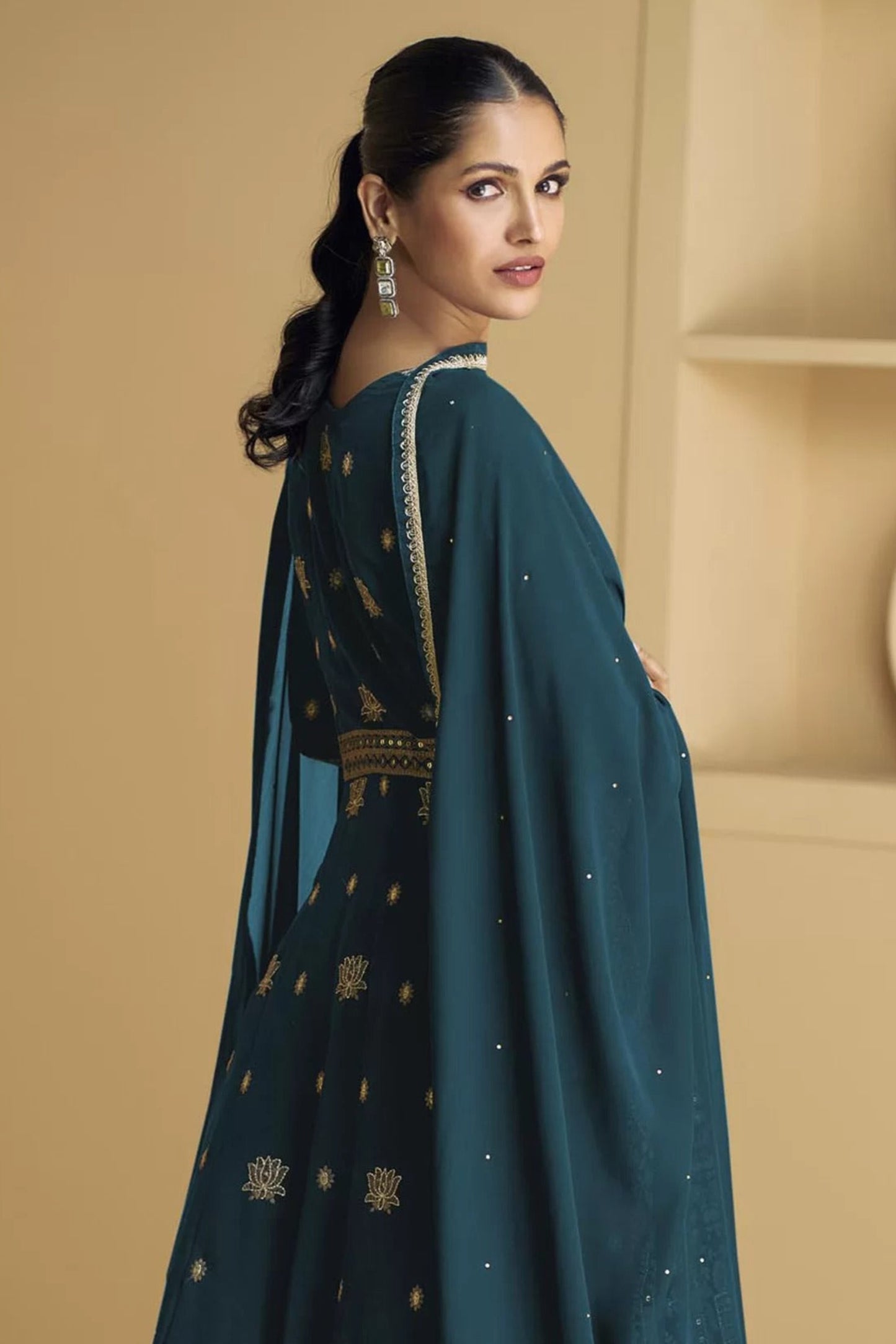 Premium Teal Color Anarkali Gown Suit With Dupatta For Special Occasions And Wedding