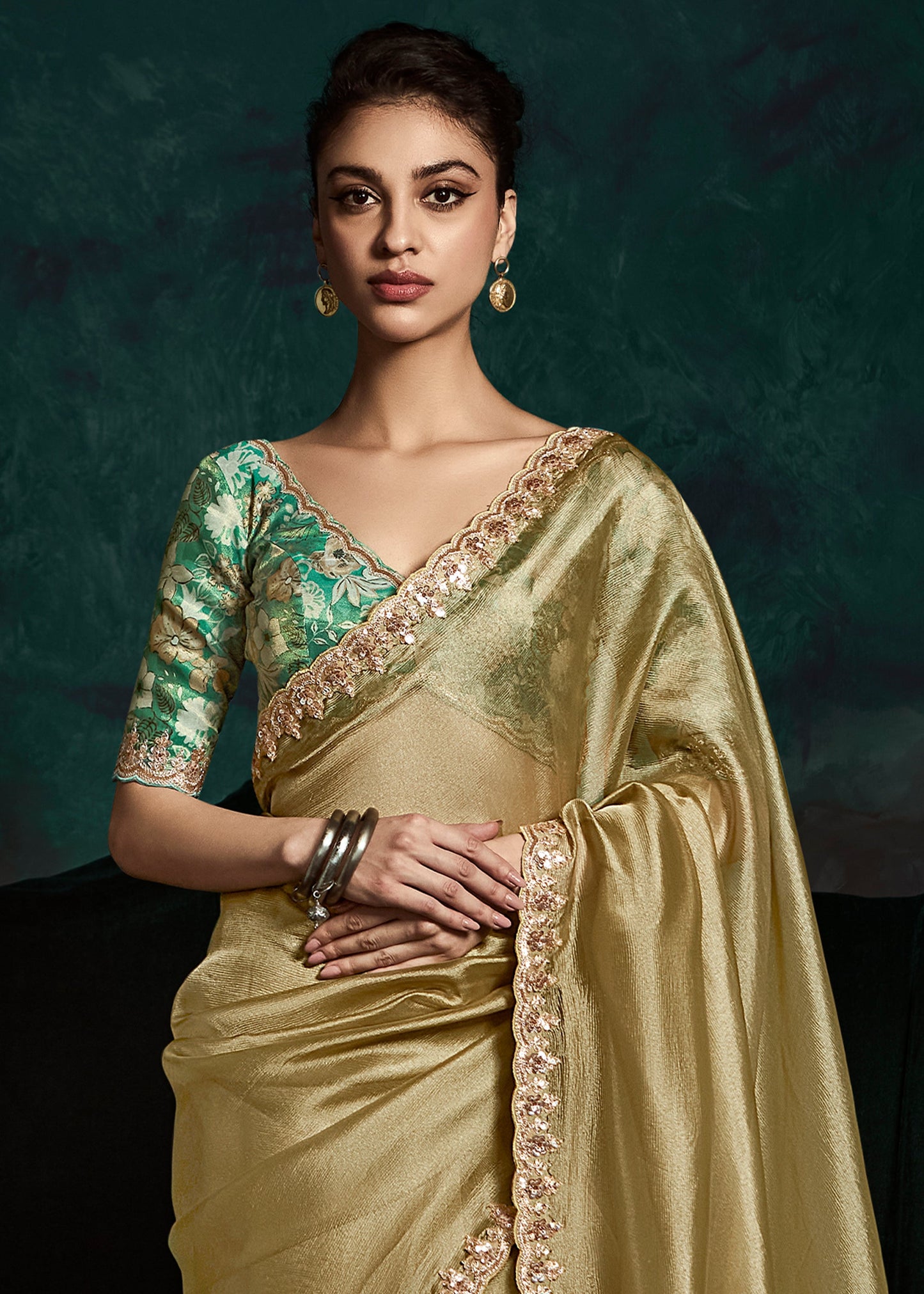 Wedding Special Designer Pastel Yellow Embroidery Work Saree With Printed Blouse