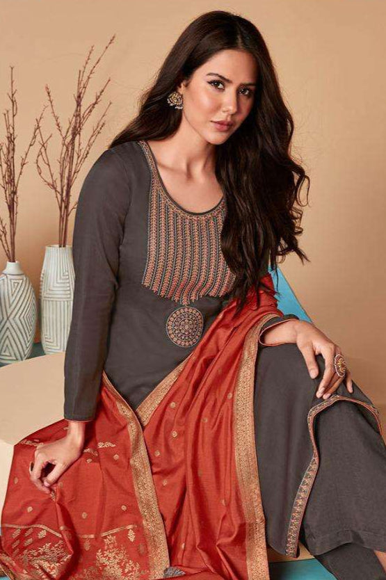 Pair soft grey tones with metallic accents for a modern twist on ethnic wear.