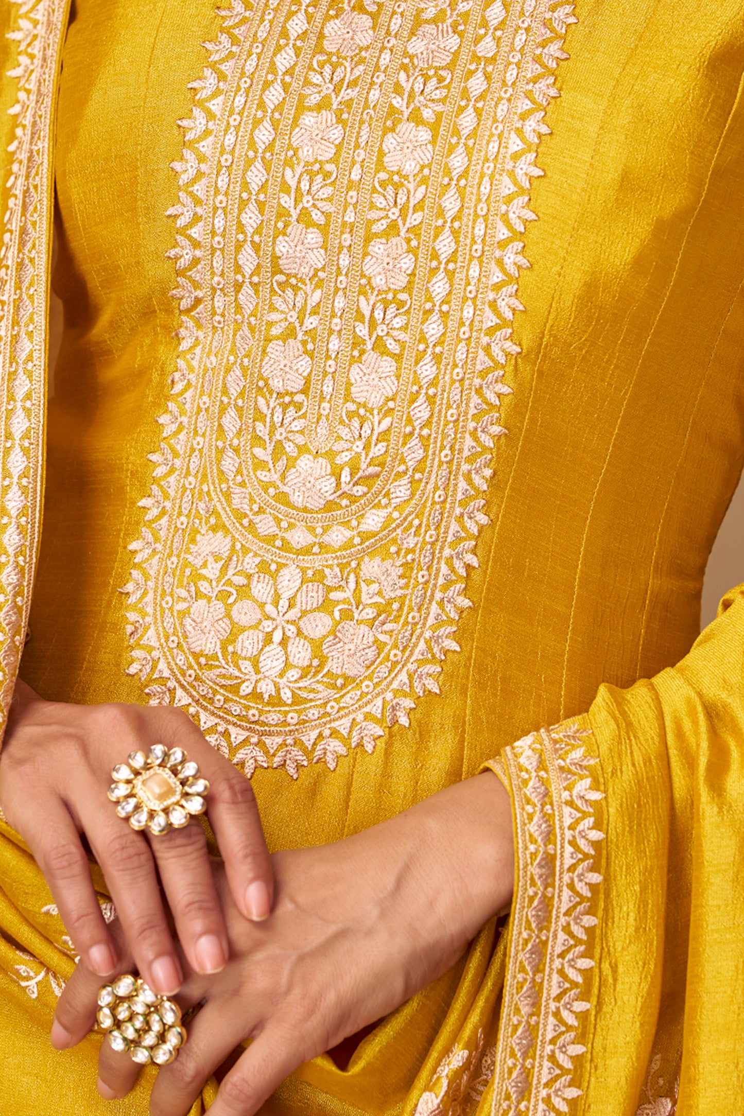 Yellow color Anarkali gown radiates warmth and charm, ideal for Haldi functions, daytime events, and festive occasions.