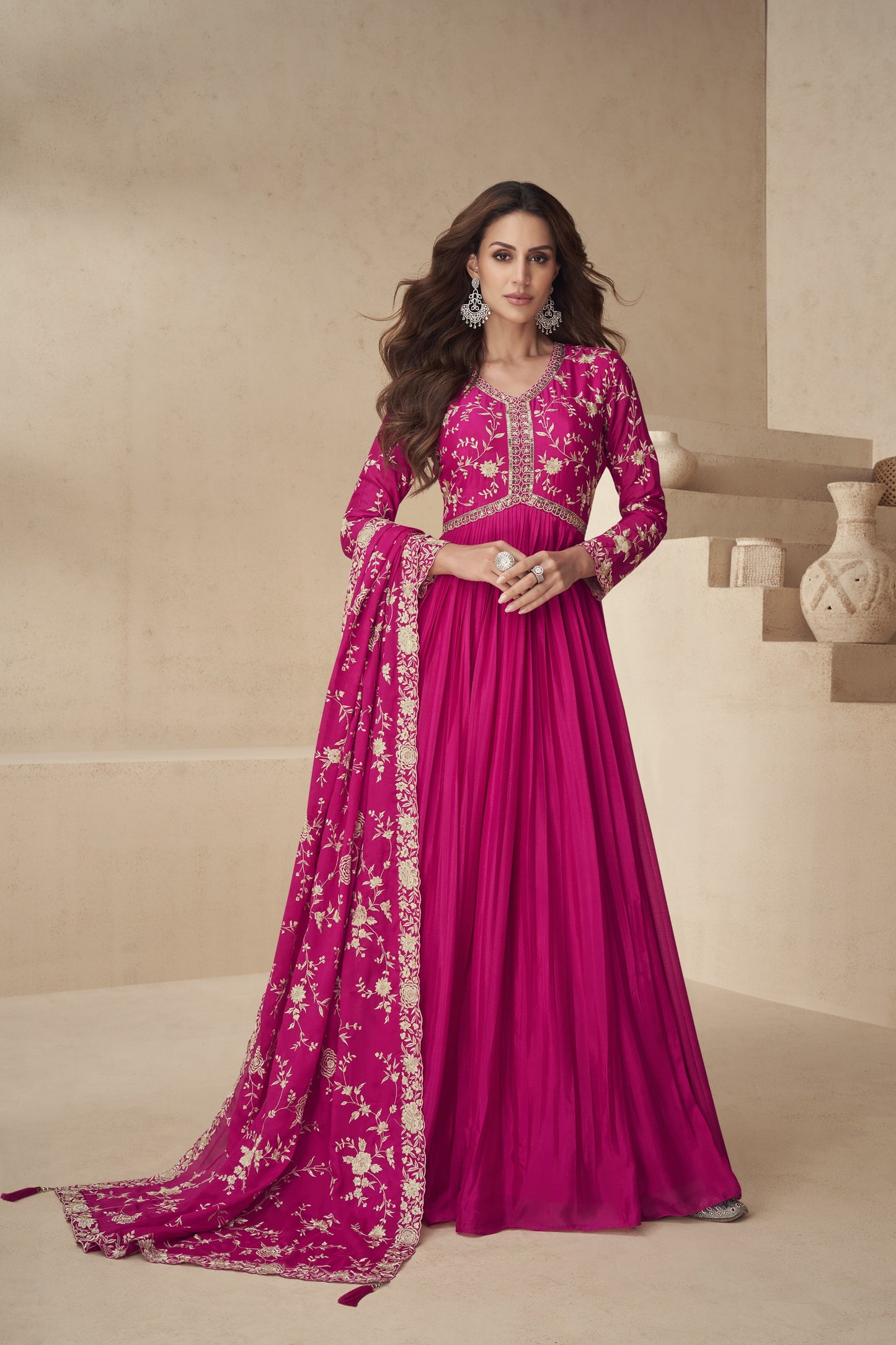 Beautiful pink color gown with a graceful flare, perfect for weddings, parties, and special celebrations.