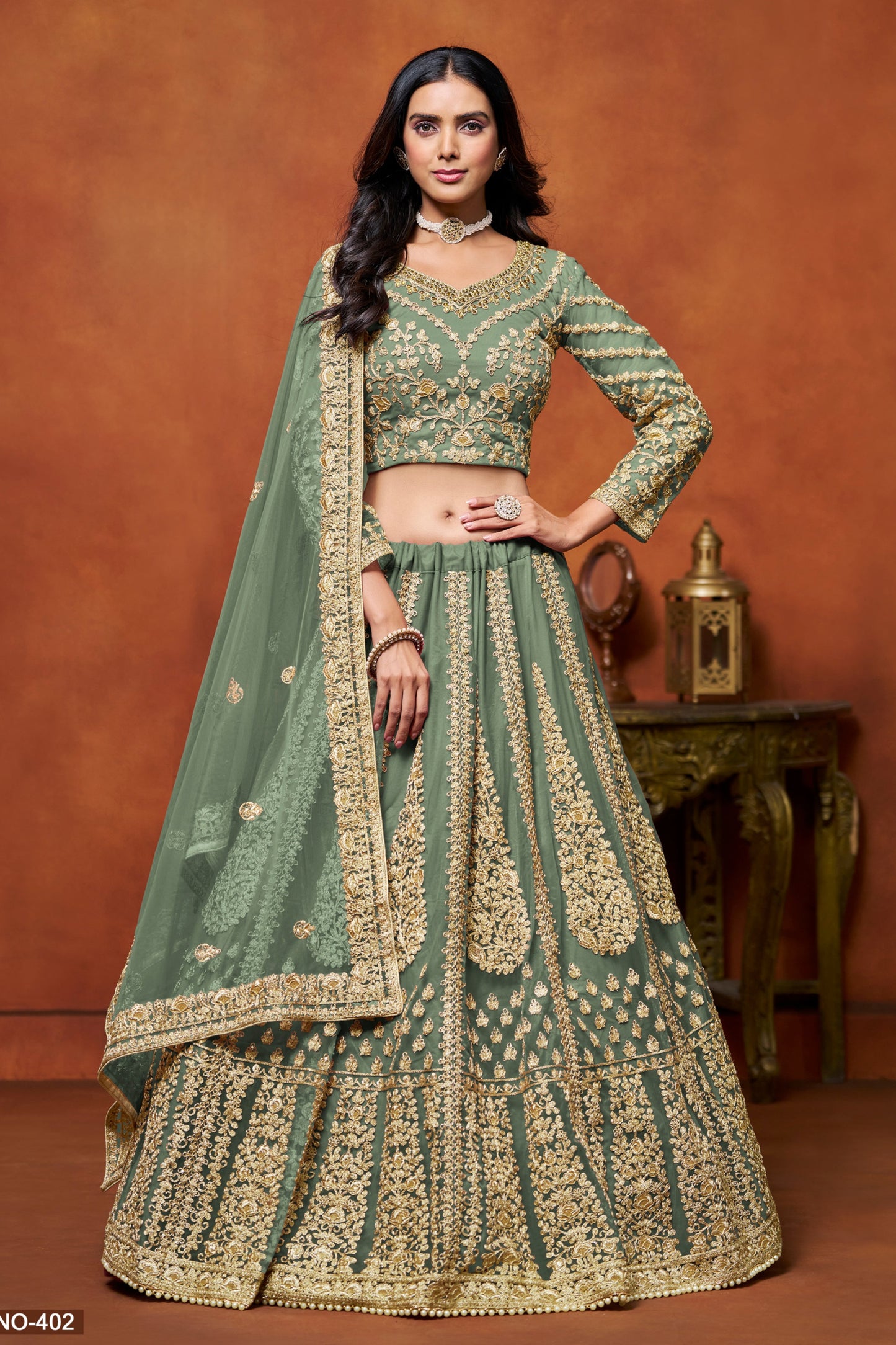 Indian wedding reception lehenga choli with heavy embroidery work