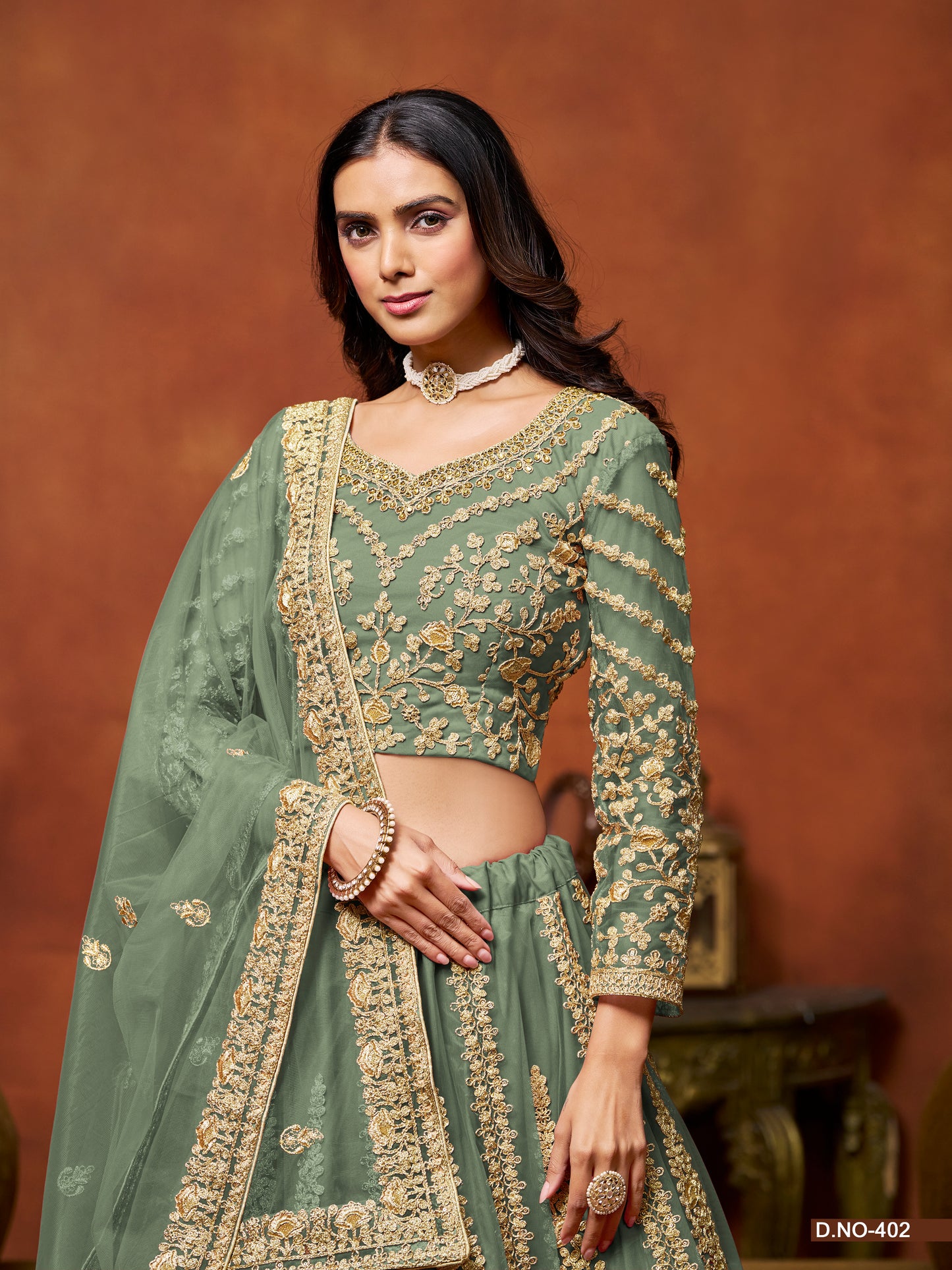 Indian wedding reception lehenga choli with heavy embroidery work