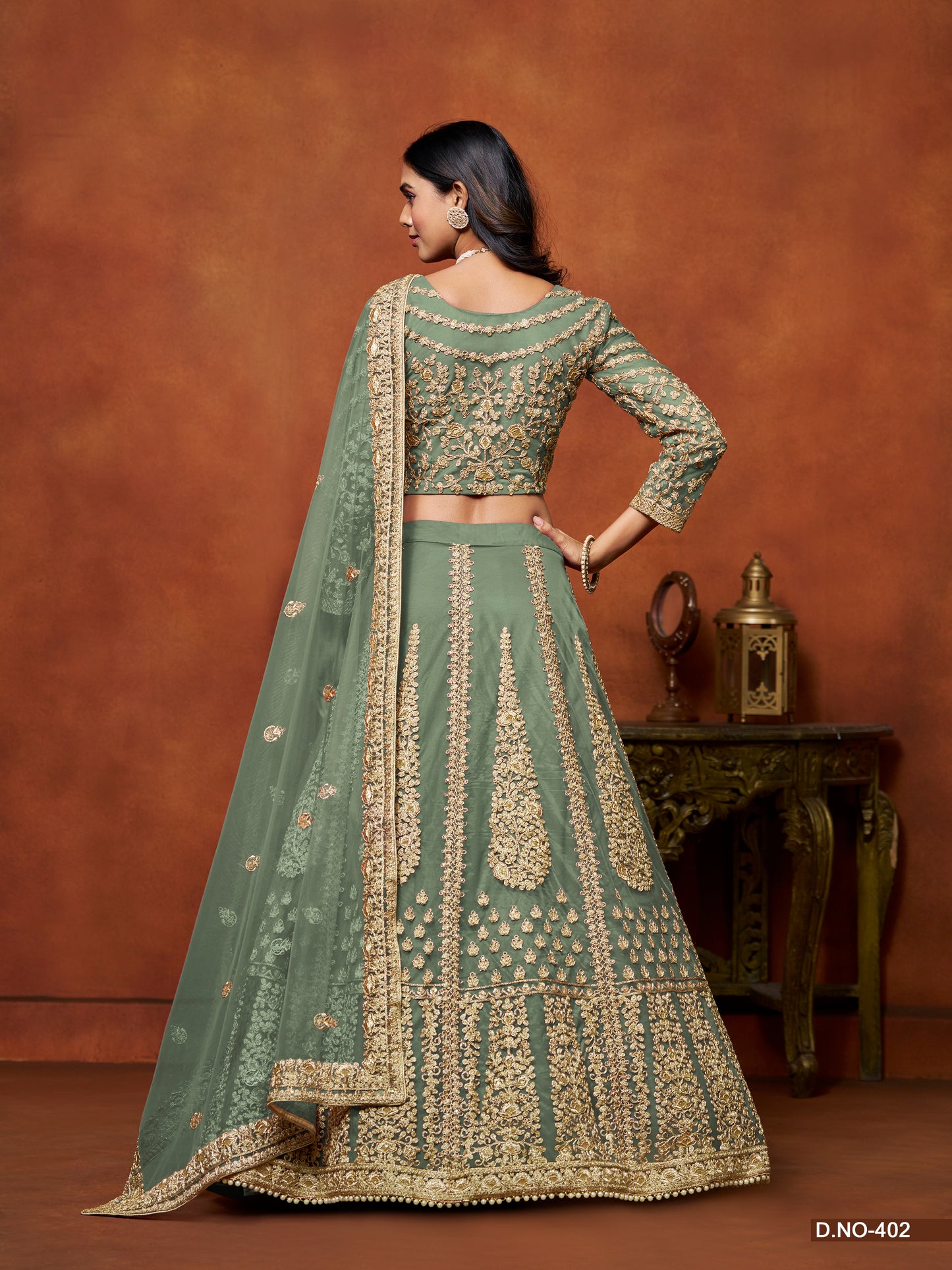 Indian wedding reception lehenga choli with heavy embroidery work