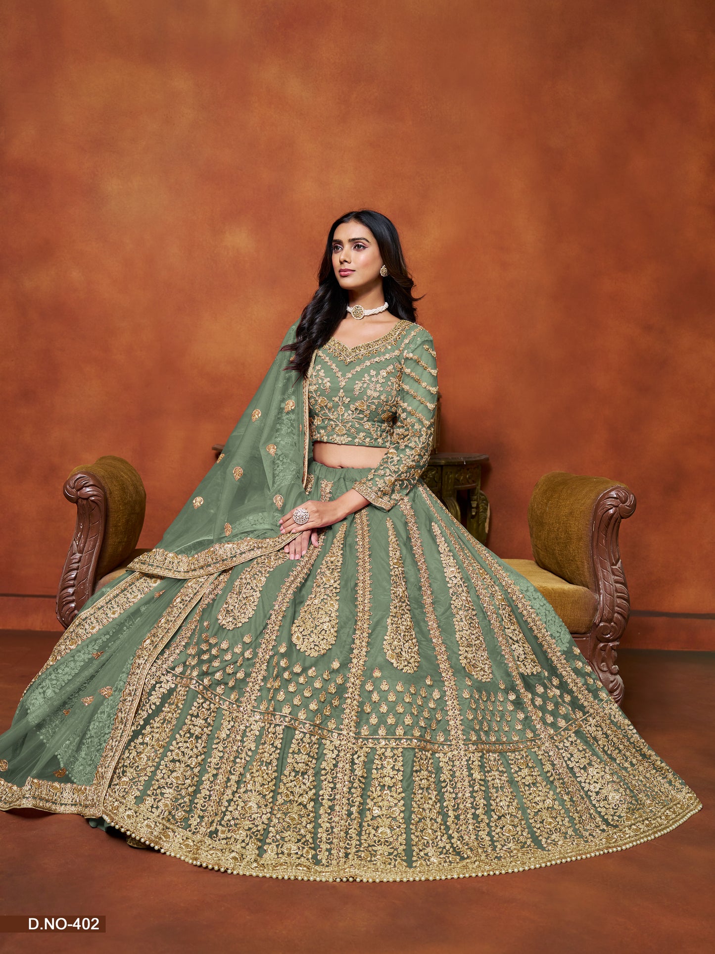 Indian wedding reception lehenga choli with heavy embroidery work