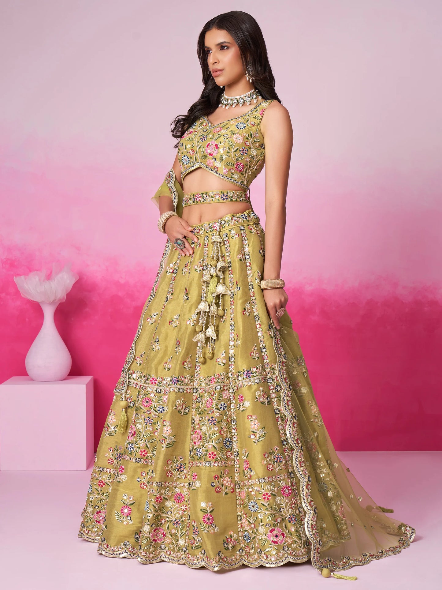 Embroidery Worked Stylish Lehengha Choli With Heavy Dupatta Suit.