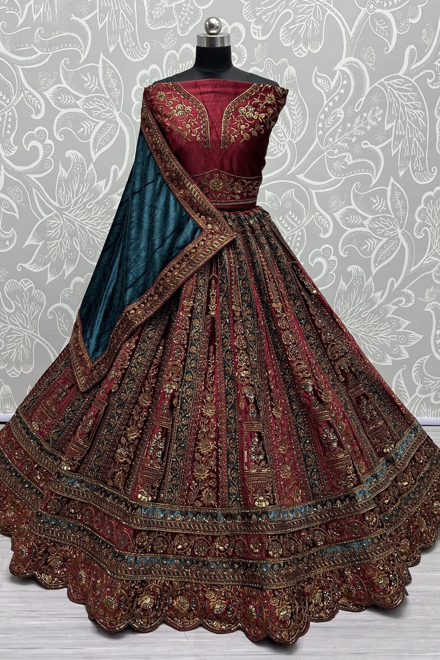 Stylish Multi Color Stitched Flared Lehenga Choli With Double Dupatta