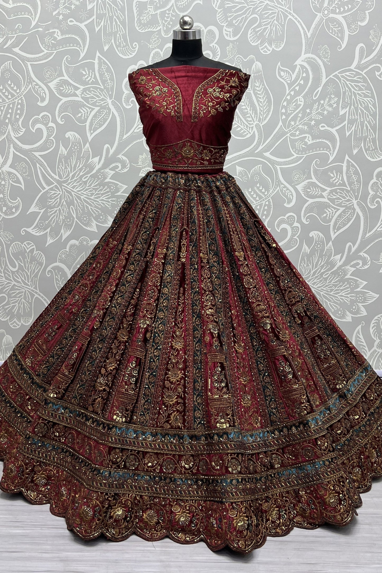 Stylish Multi Color Stitched Flared Lehenga Choli With Double Dupatta