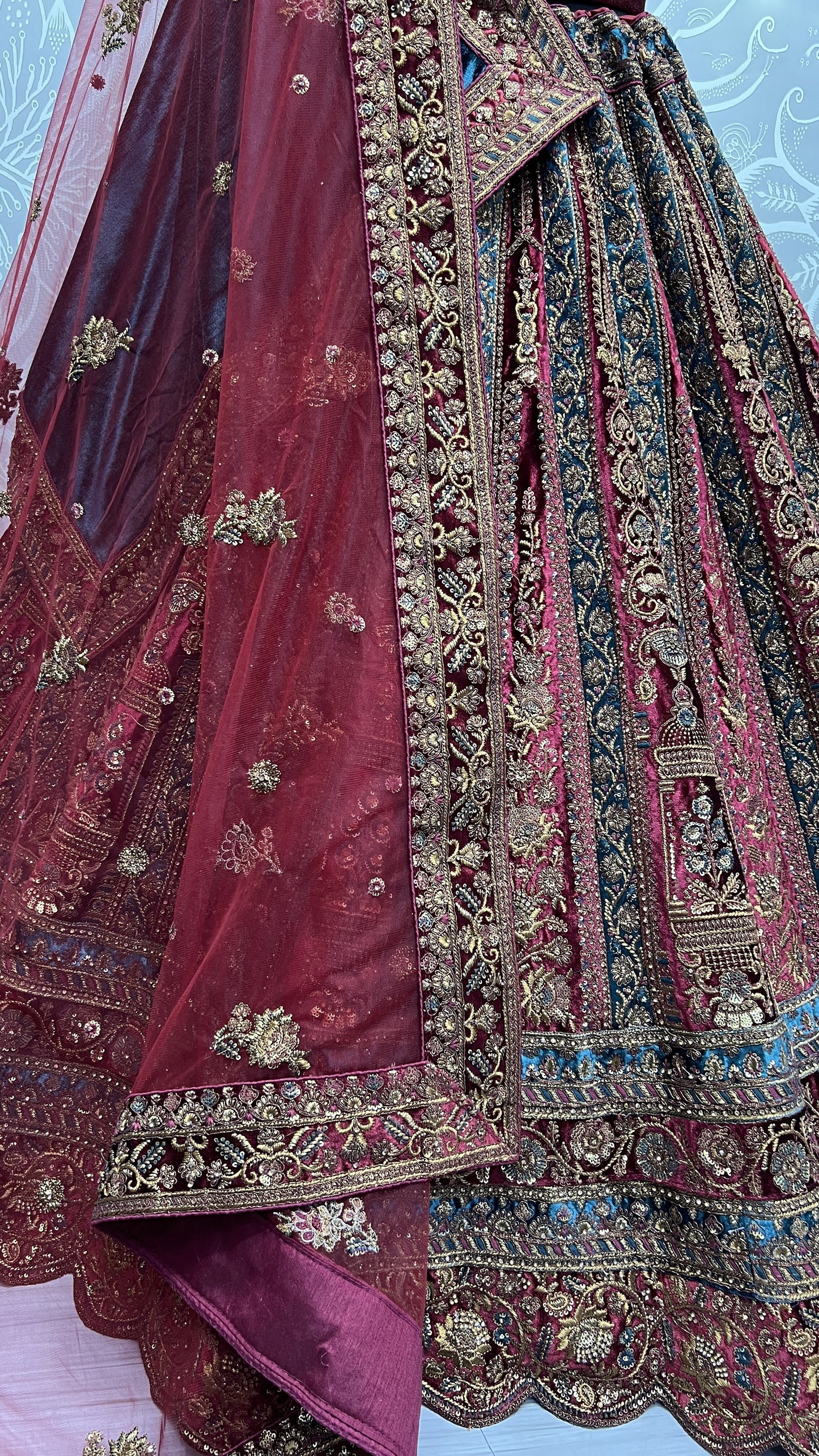 Stylish Multi Color Stitched Flared Lehenga Choli With Double Dupatta