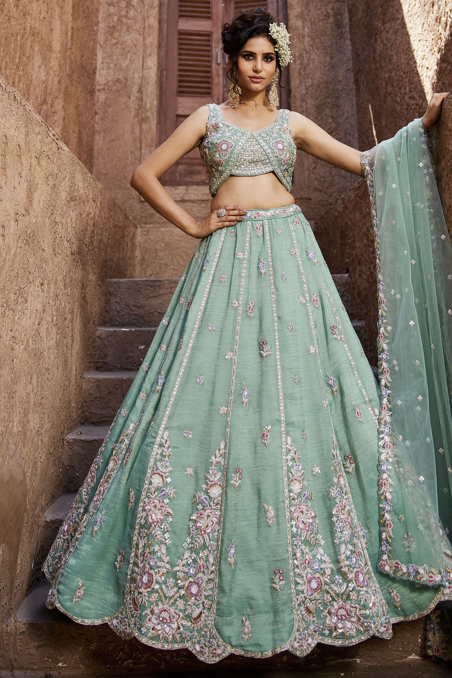 "Elegant lehengas for U.S.-based Indian celebrations."
