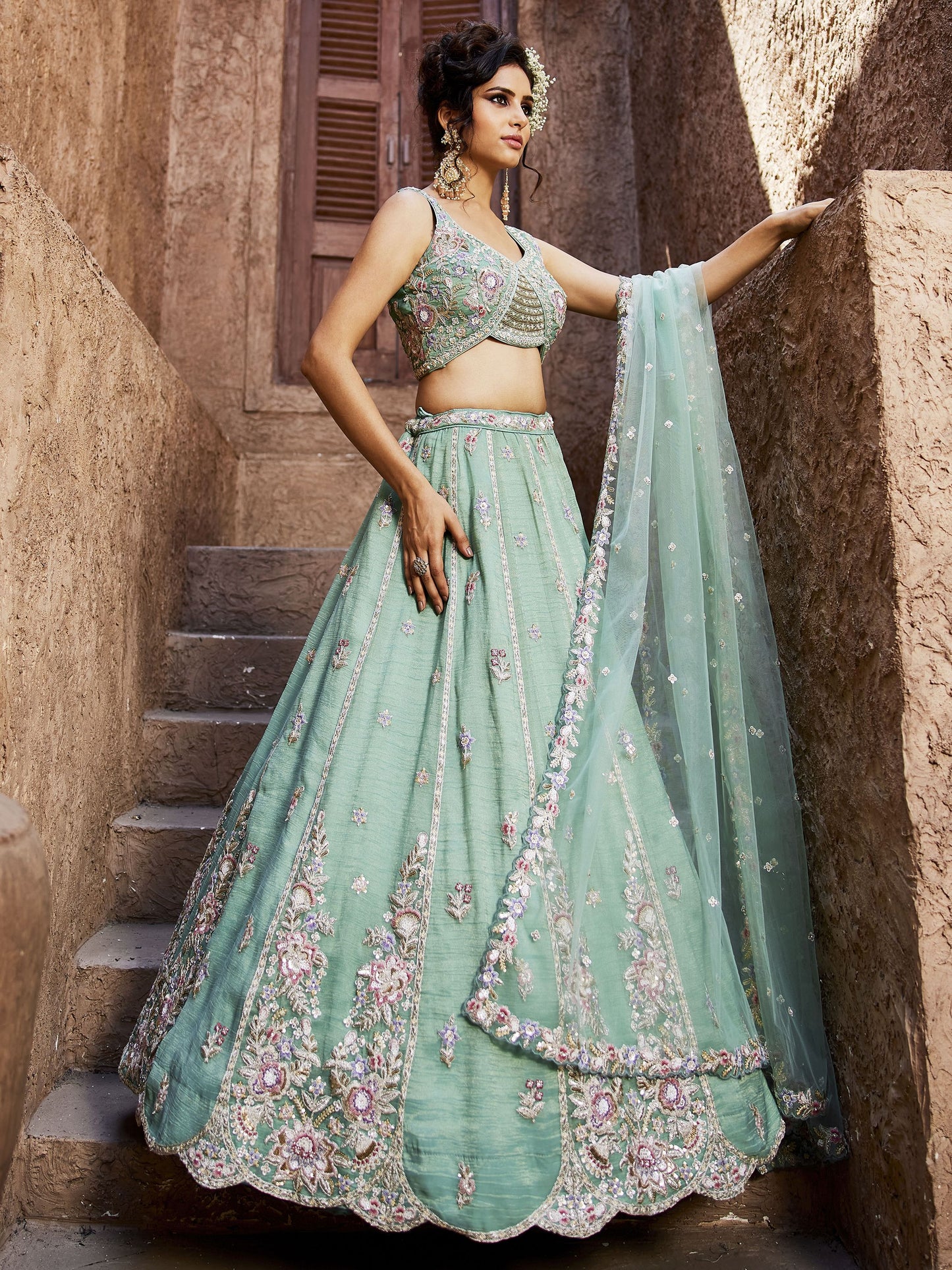 "Elegant lehengas for U.S.-based Indian celebrations."