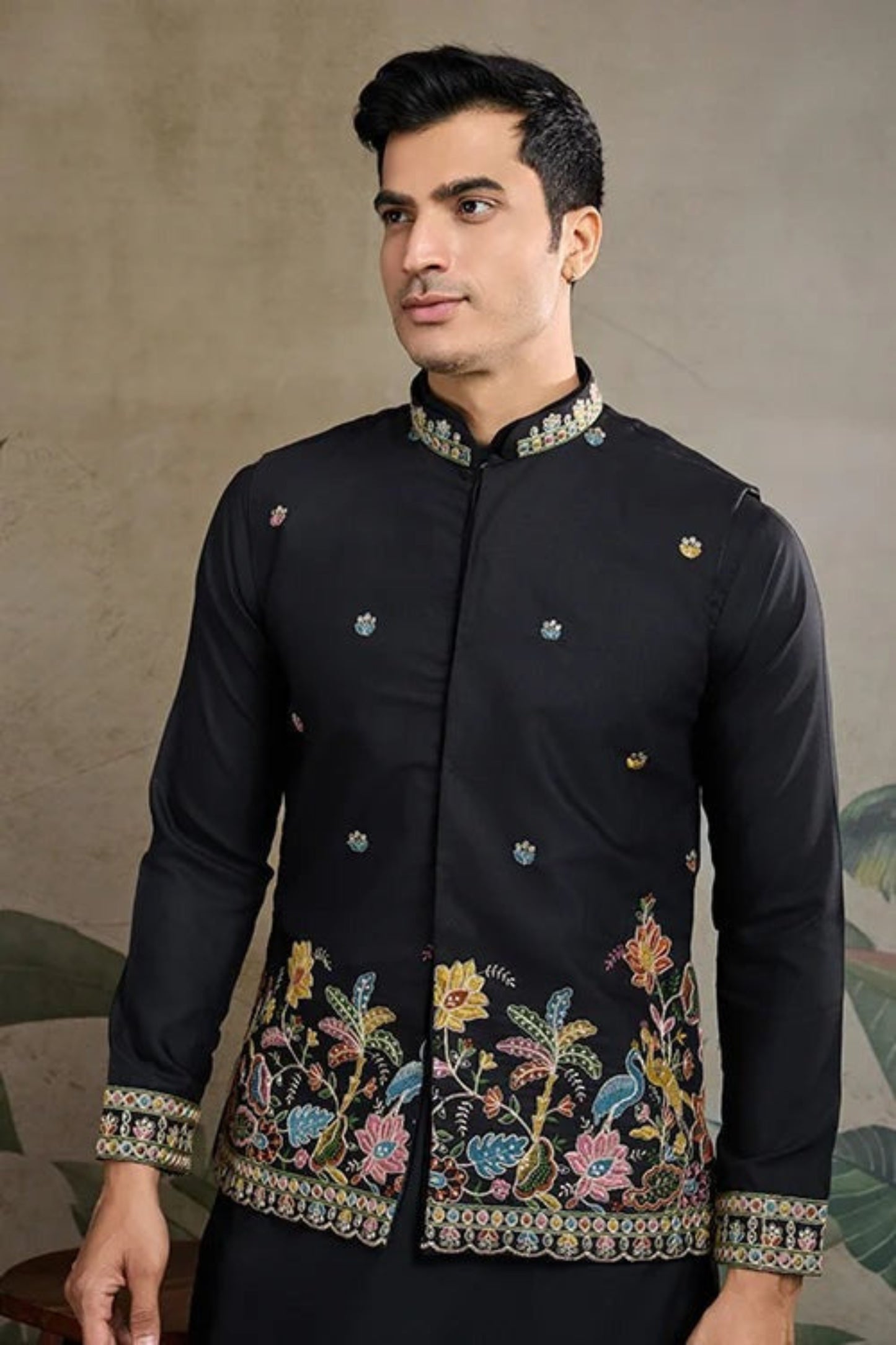 Elegant Black Color Viscose Silk Kurta Set For Man Real Mirror Work With Matching Pant