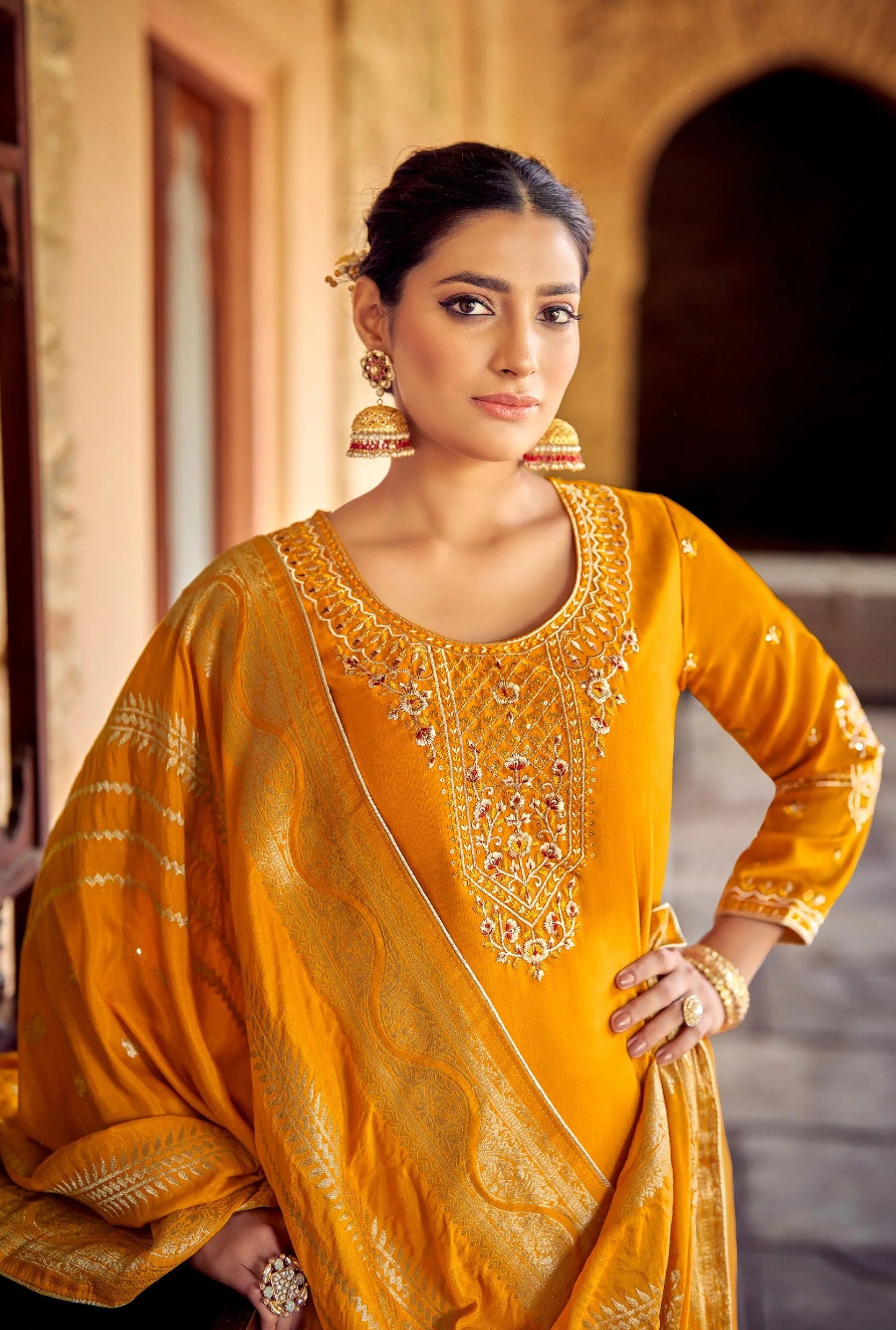 Yellow colour cotton wear brings sunshine and joy – ideal for Haldi, Eid, or summer events.