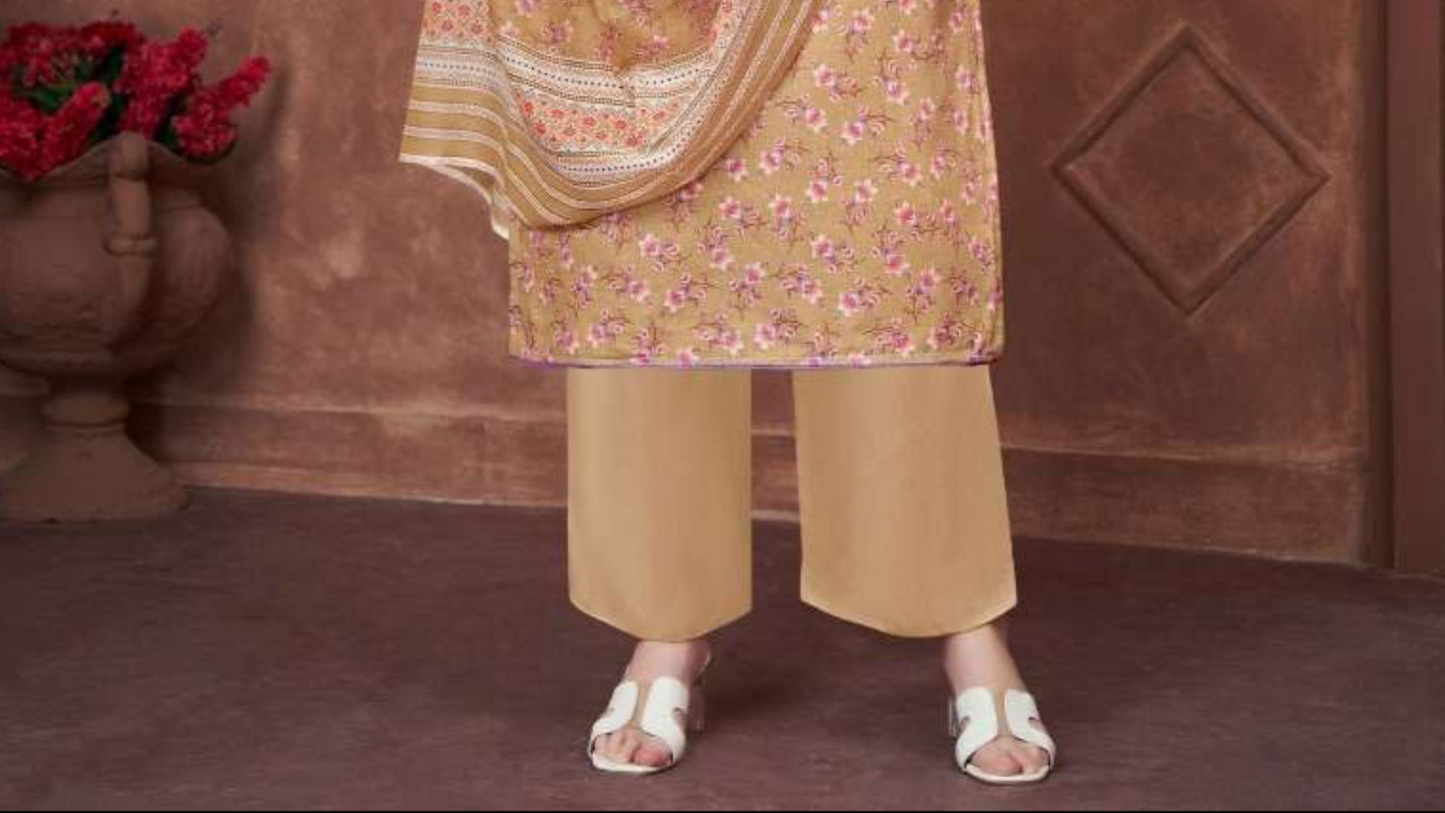 Gorgeous designer pastel orange cotton fabric salwar kameez pant suit