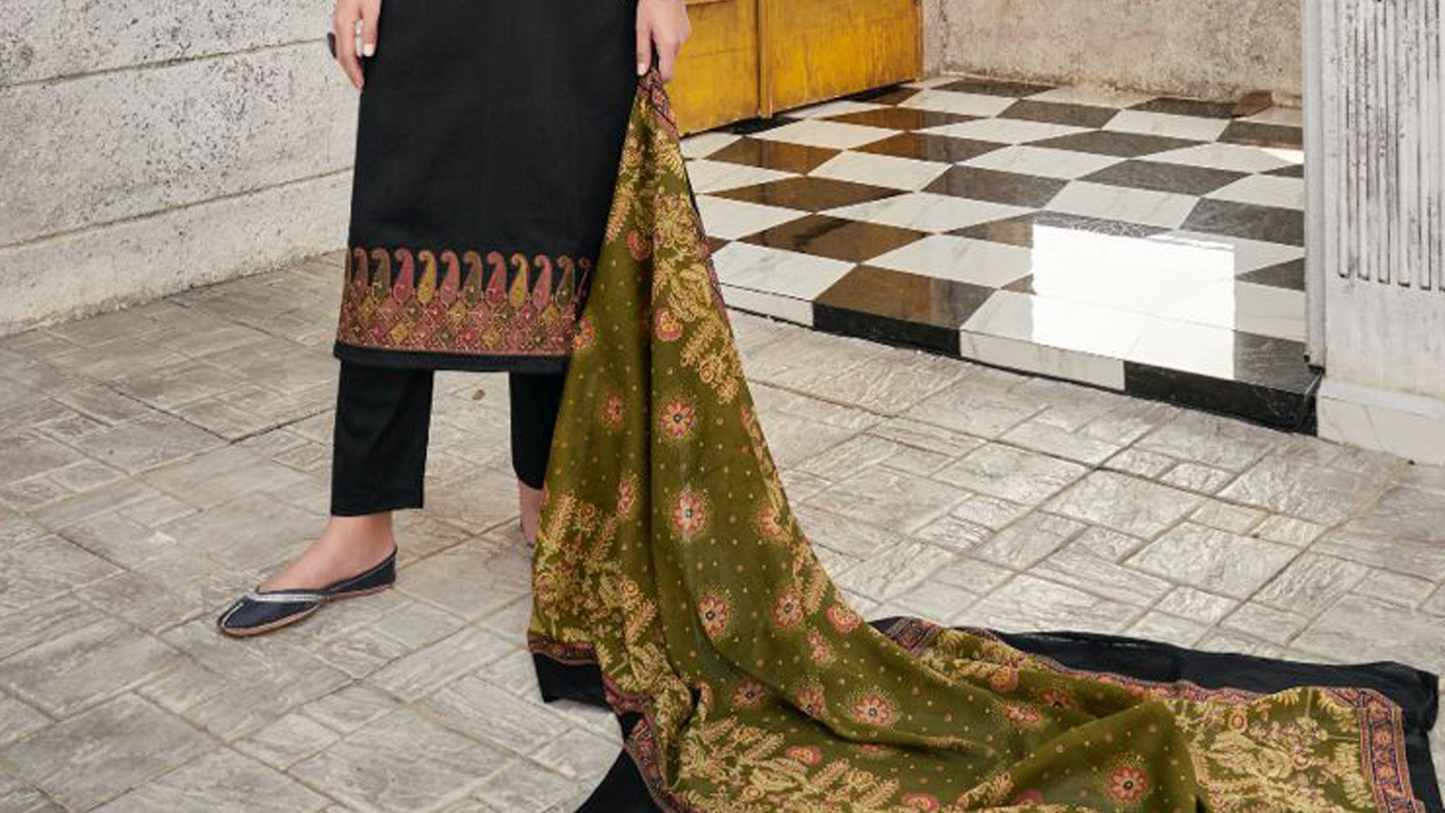 Amazing Black Designer Satin Digital Printed Salwar Kameez Pant Suit