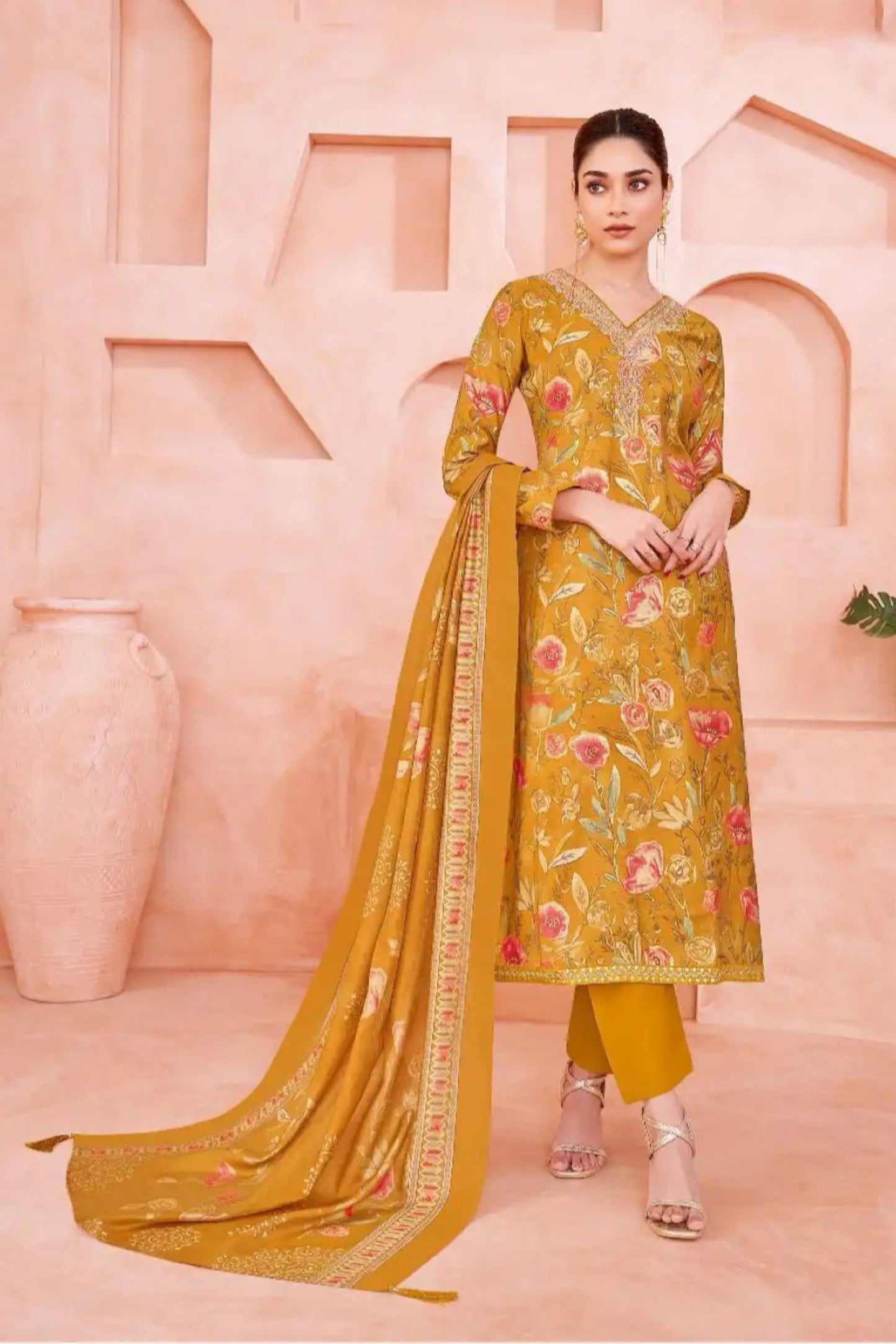 Mustard yellow cotton outfit with a vibrant and earthy charm, perfect for festive occasions, cultural events, and everyday wear.