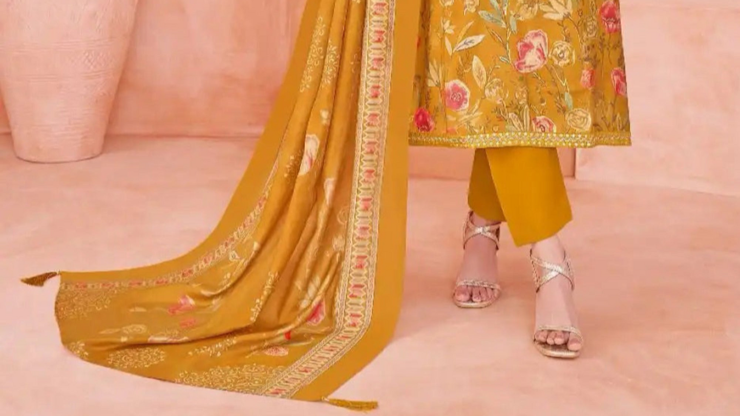 Mustard yellow cotton outfit with a vibrant and earthy charm, perfect for festive occasions, cultural events, and everyday wear.