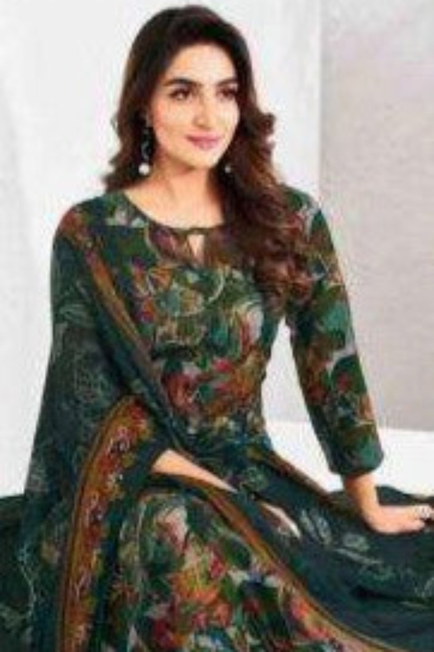 Dark green cotton outfit with a rich and earthy elegance, ideal for traditional events, festive wear, and graceful everyday style.